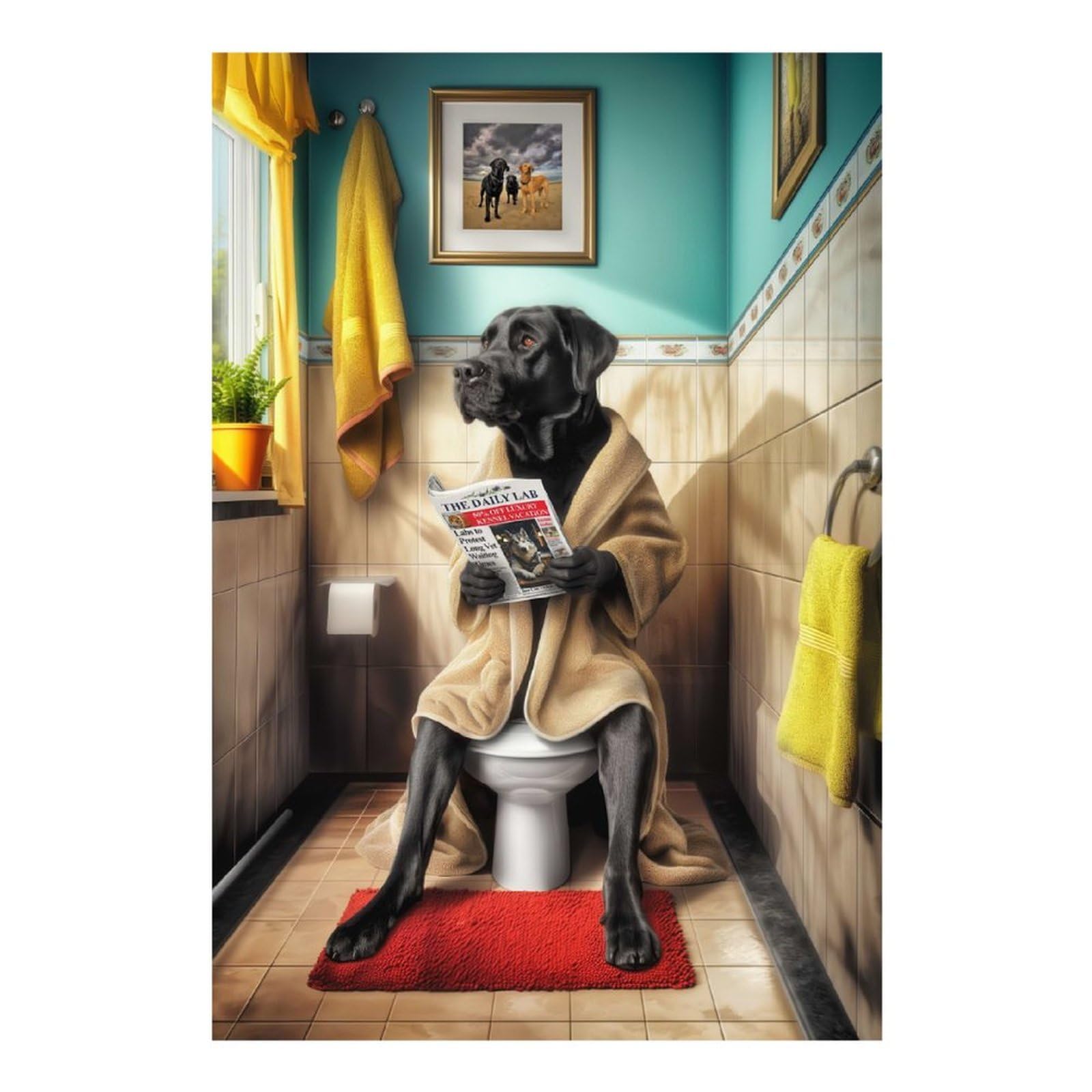 POLIUAWS Black Labrador Bathroom Diamond Painting Arts and Crafts Cute Kits Diamond Art Kits Adults for Adults Beginner 8"x12"