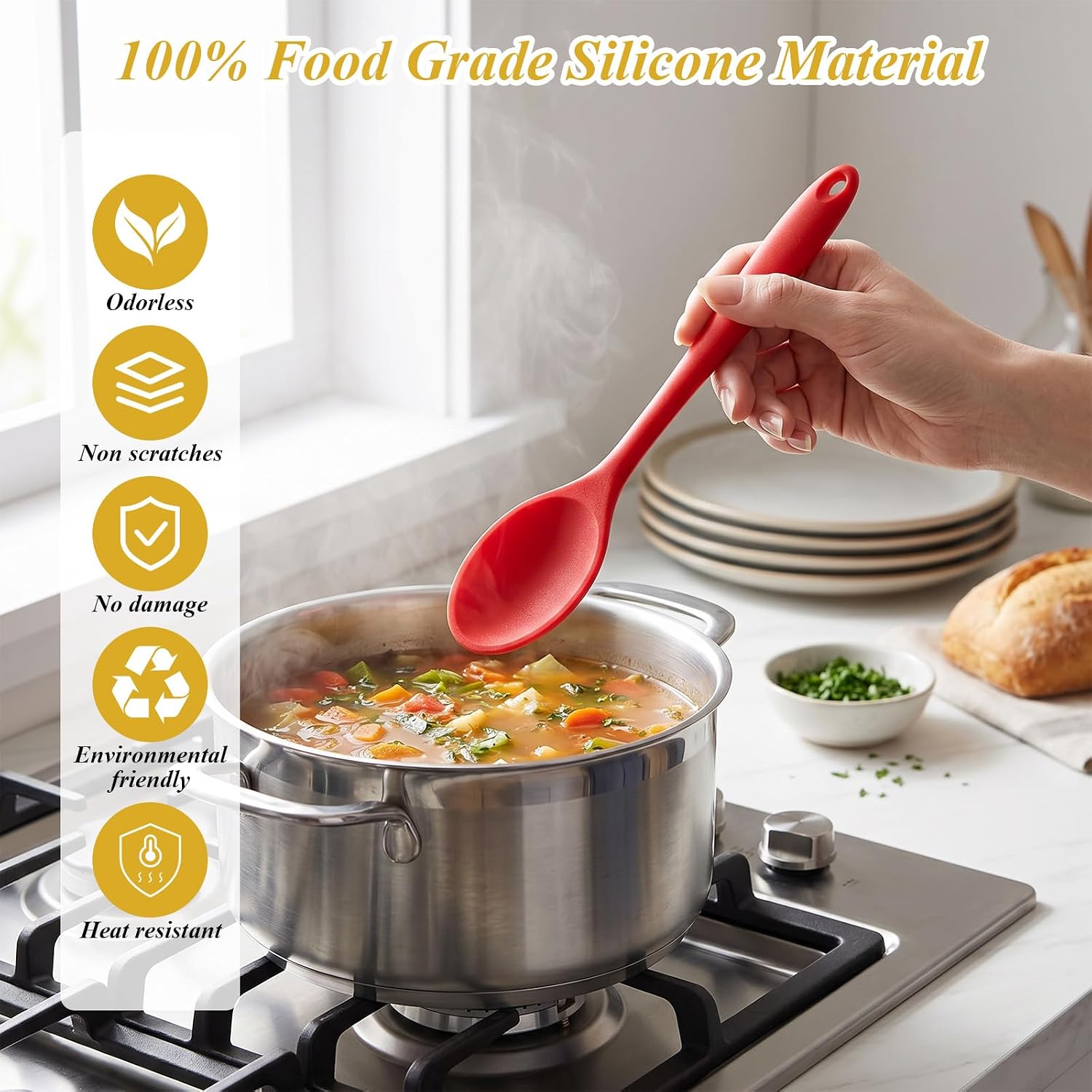 4PCS Silicone Spoons for Eating, 7.87'' Silicone Small Spoon