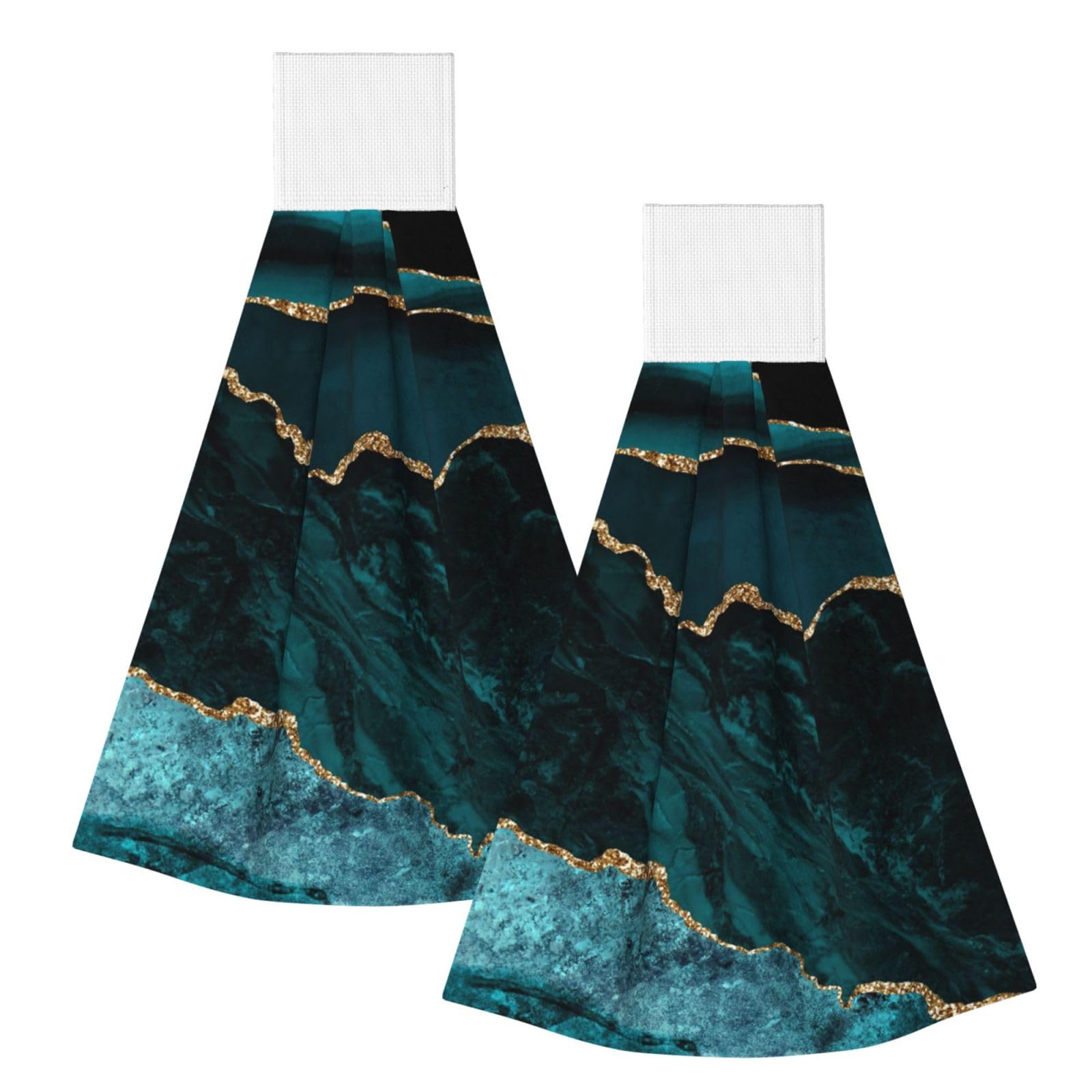 DOPKLNA Teal Emerald Marble L And Scapes, 2 Pcs Hanging Coral Fiber Hand Towels for Bathroom, Absorbent Kitchen Towels