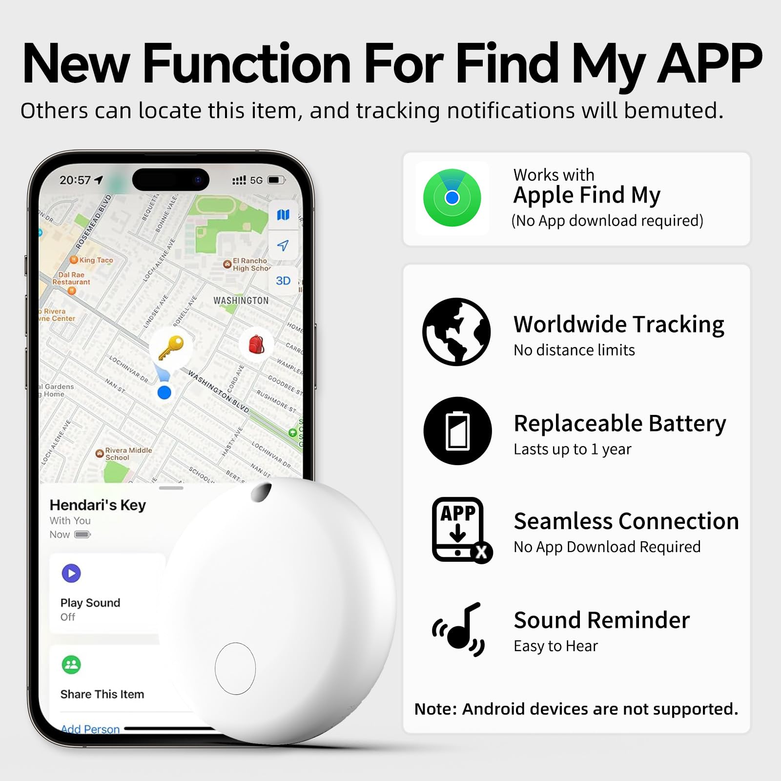 Lot de 4 mini étiquettes de suivi d'air avec application Apple Find My (iOS uniquement), localisateur d'appareils de suivi Looshall et localisateur d'articles pour bagages, clés, portefeuille, vélo