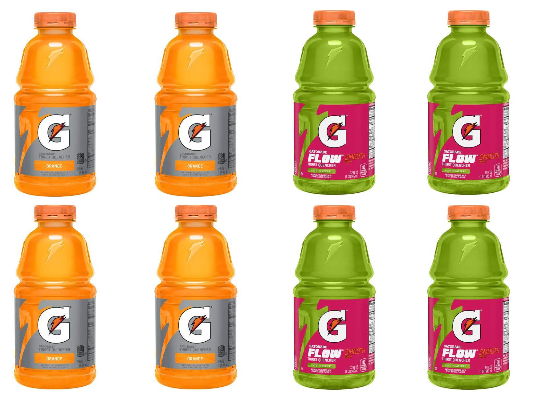 LUV BOX - Variety Gatorade Sports Drink Pack 32oz Plastic Bottle, 8 Per Case Orange, Flow Strawberry Kiwi