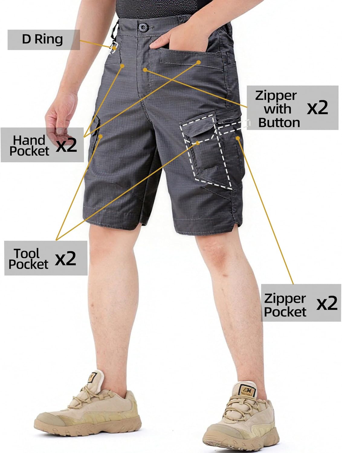 Men's Tactical Cargo Shorts Outdoor Lightweight Stretch Breathable Work Hiking with Multi Pockets