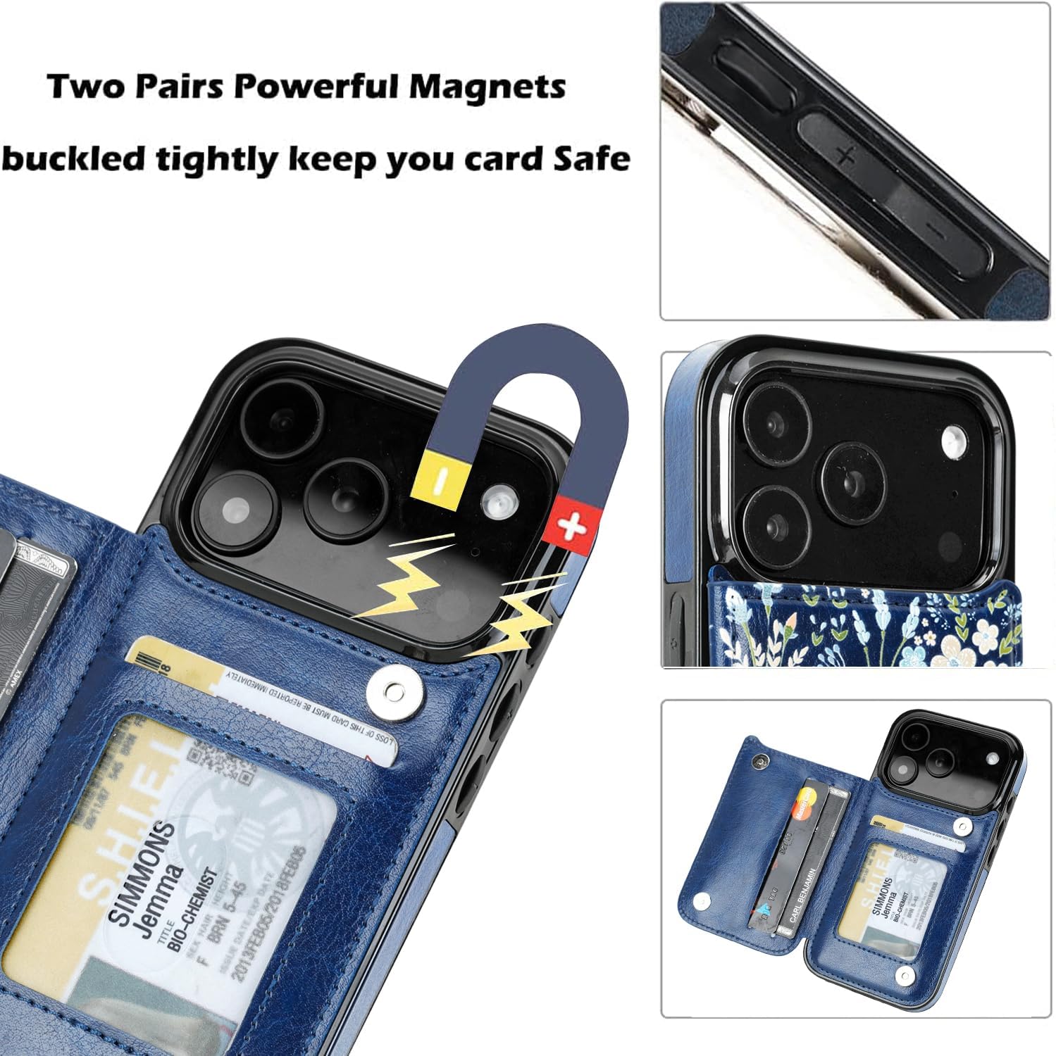 uCOLOR for iPhone 17 Pro Wallet Case with Card Holder PU Leather RFID Blocking Design iPhone 17 Pro flip case for Women Men Magnetic Clasp Kickstand Design 6.3 inch (Blue Daisy) - Image 3