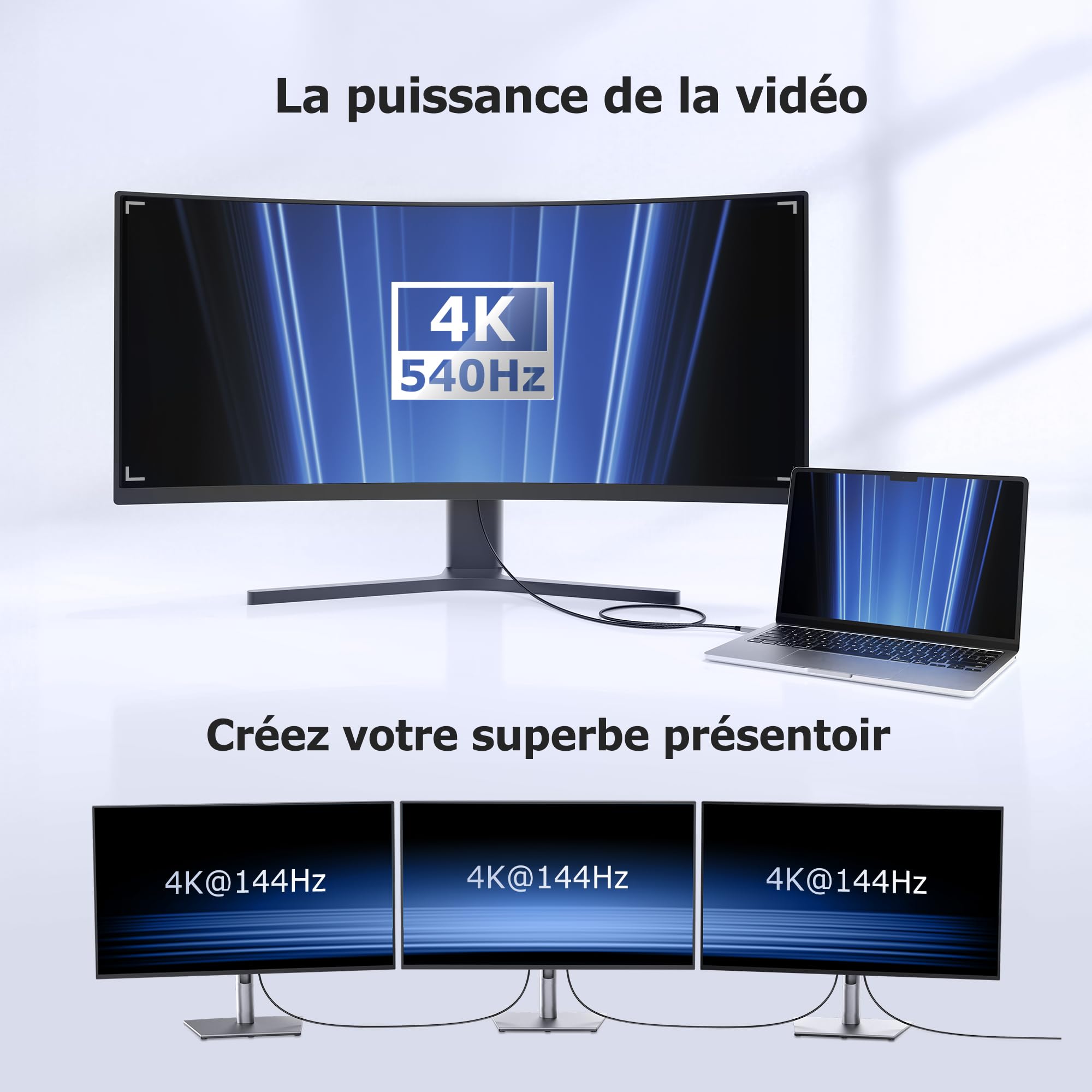 Cable Matters [Certifié Intel] Câble tressé Thunderbolt 5 80Gbps avec jusqu'à 120Gbps de bande passante et 240W de charge en noir - 1m, compatible avec Thunderbolt 4/3, USB4, et USB-C