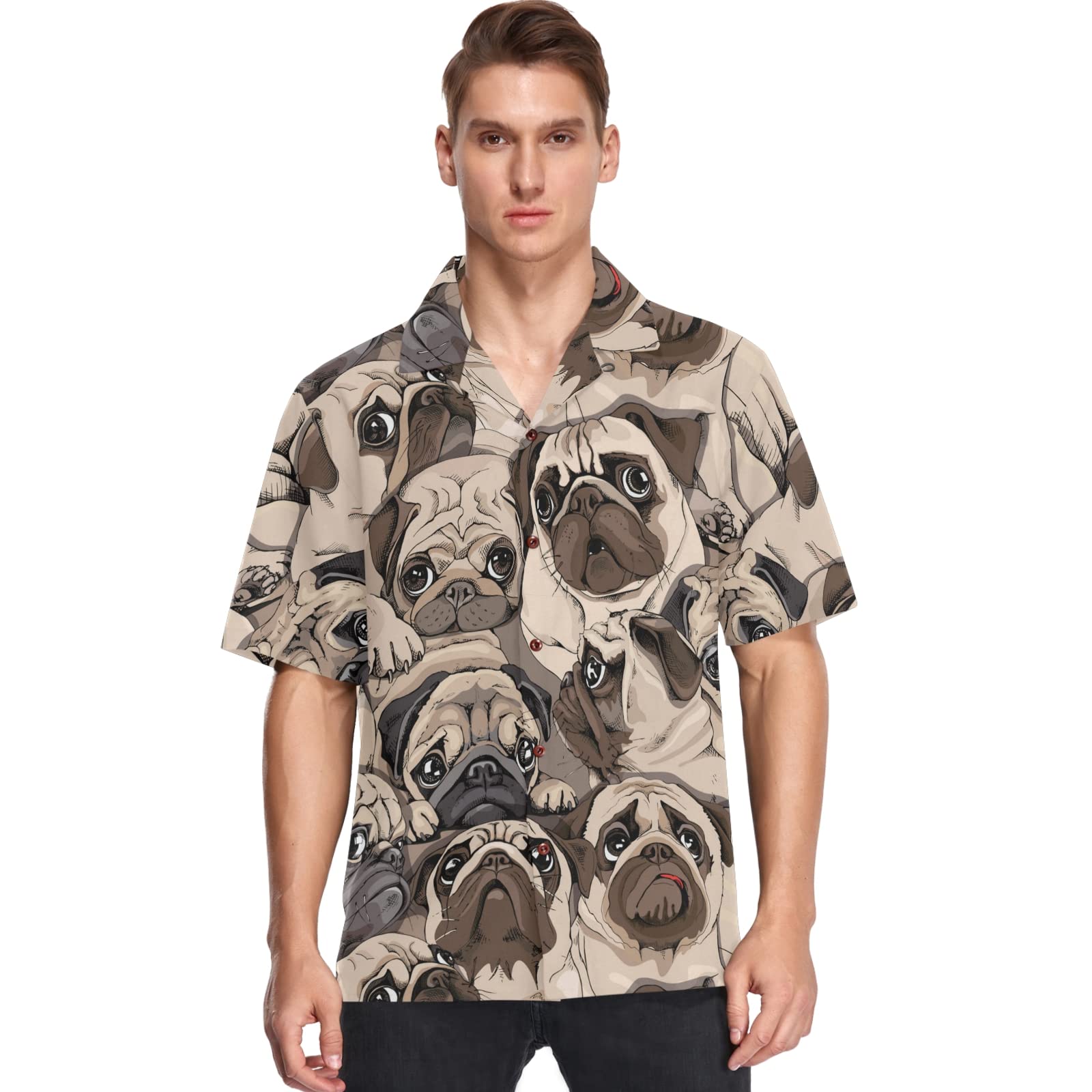 visesunnyMens Casual Button Down Short Sleeve Hawaiian Shirt Aloha Shirt