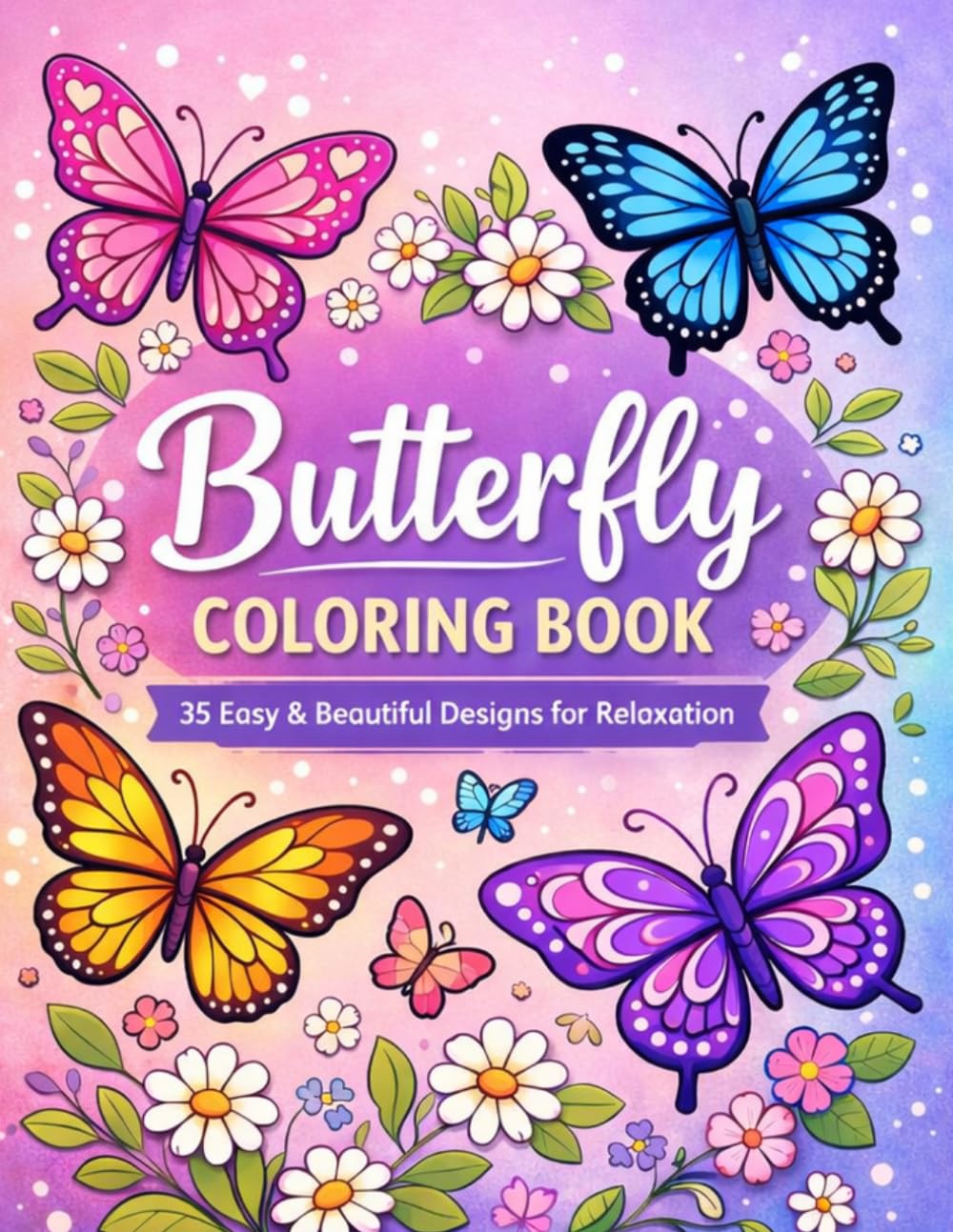 Butterfly Coloring Book: 35 Easy & Beautiful Butterfly Designs for Relaxation and Stress Relief