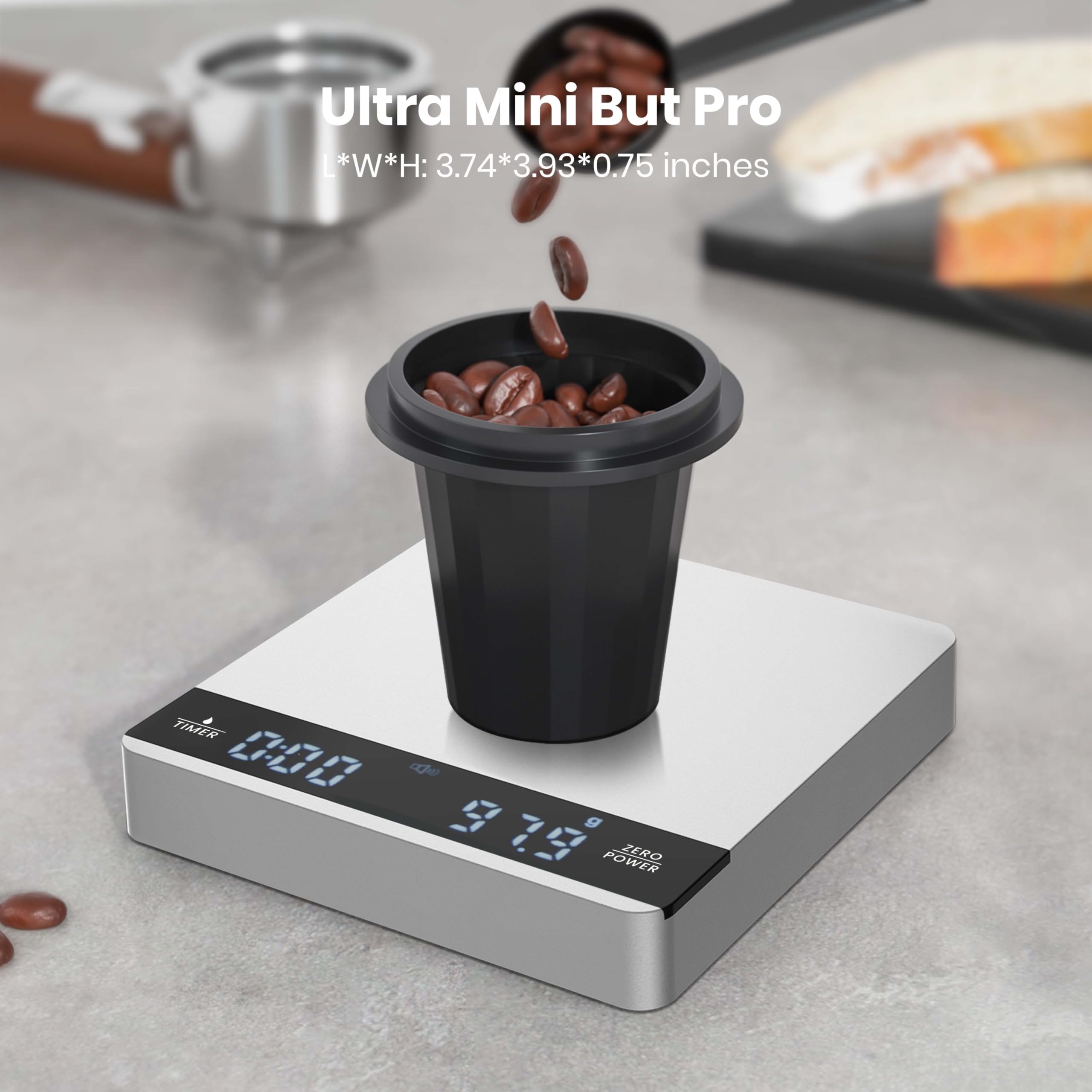 Maestri House Mini balance à café avec minuterie, rechargeable, 2 kg/0,1 g, balance de précision pour expresso et pour-over, balance de cuisine numérique portable avec chronométrage automatique