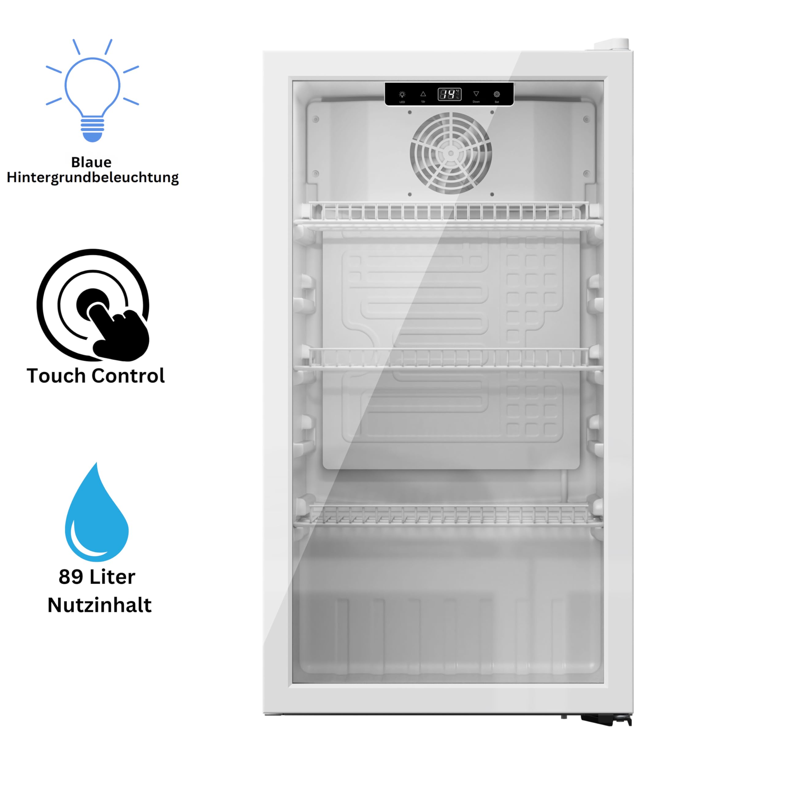YUNA Cool-View GKS90W Glastürkühlschrank 89 L weiß
