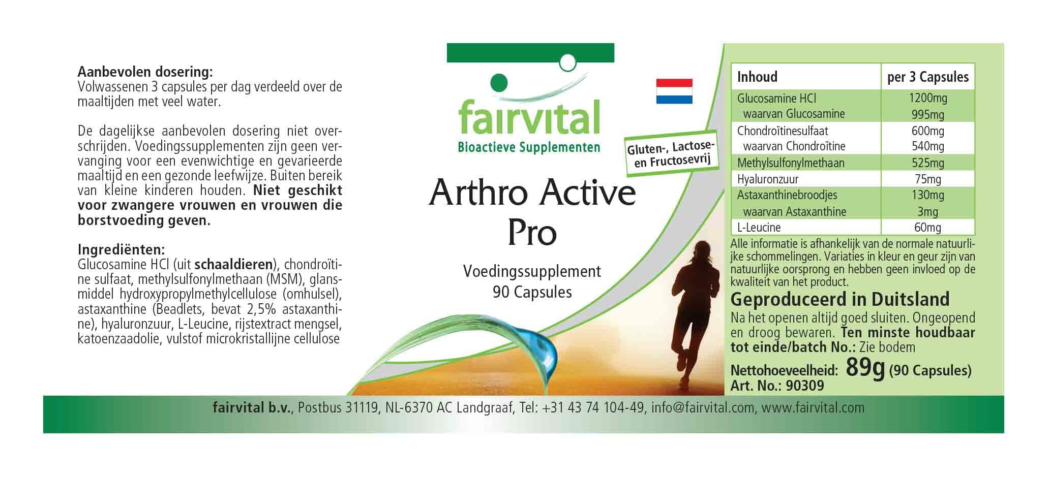 fairvital Gelenk-Aktiv Pro, 90 cápsulas, 1200mg de glucosamina por dosis diaria con sulfato de condroitina + MSM + ácido hialurónico + astaxantina, ALTA DOSIS