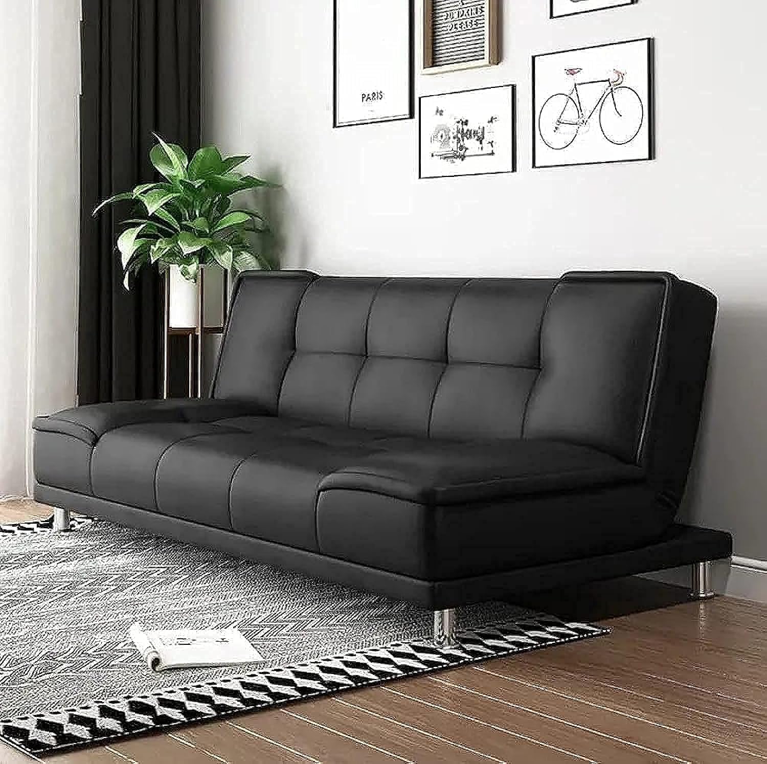 Elegant folding sofa cum bed for living rooms and apartments (Black)