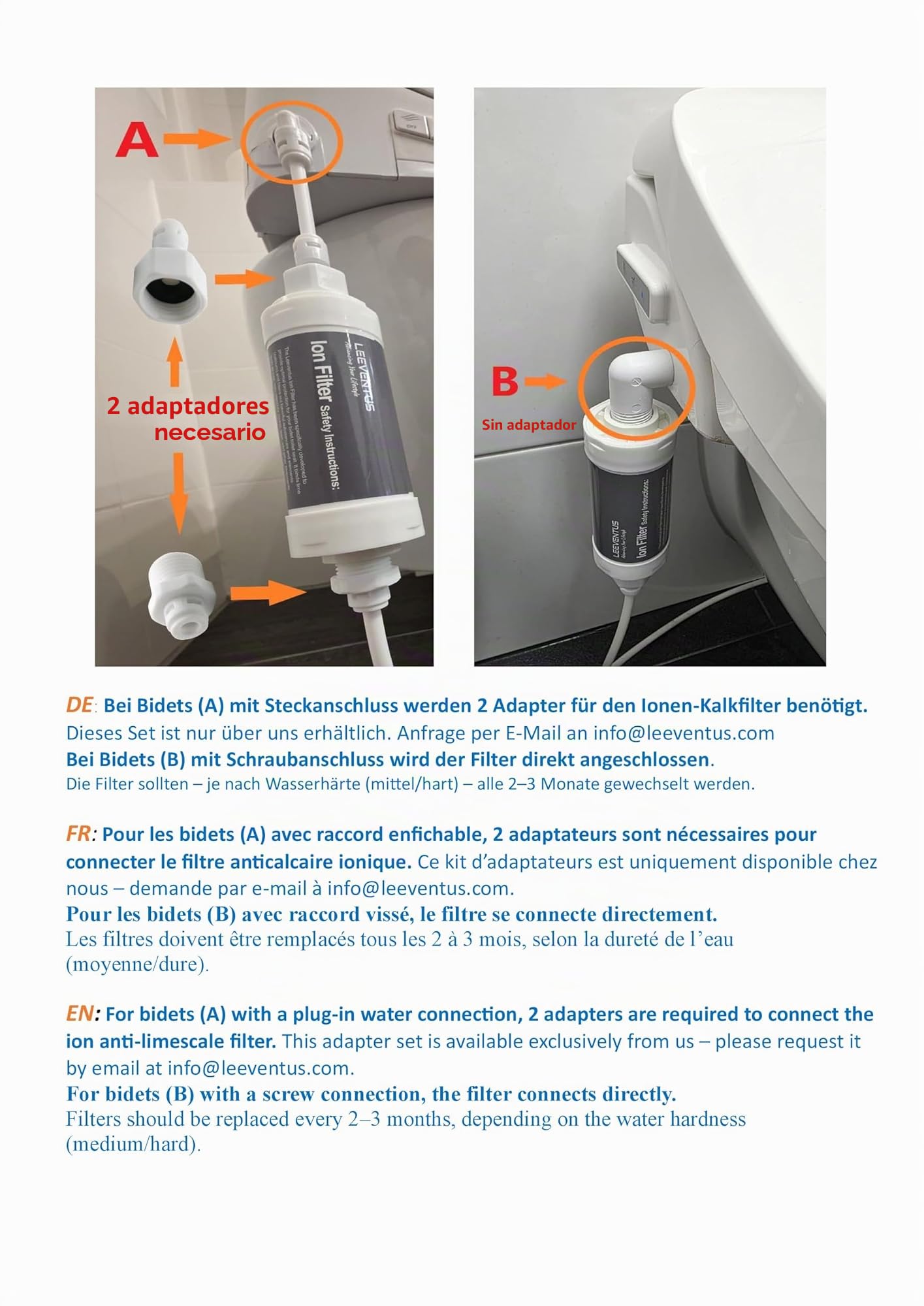 LEEVENTUS - 5 filtros de iones para inodoros de ducha - Fabricado en Corea