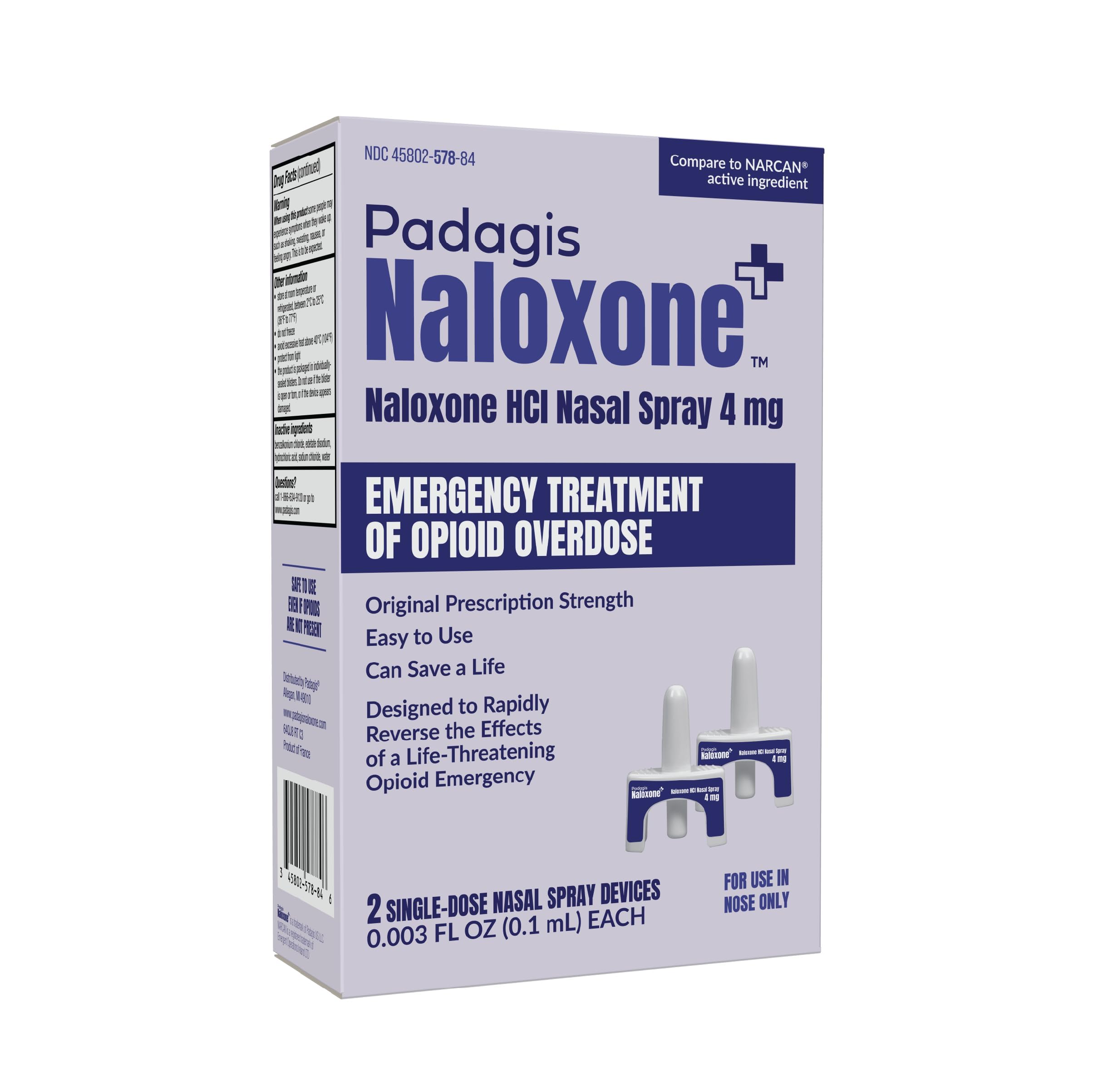 - Padagis Naloxone HCl Nasal Spray 4mg, Emergency Treatment of Opioid Overdose, 2 Single-Dose Nasal Spray