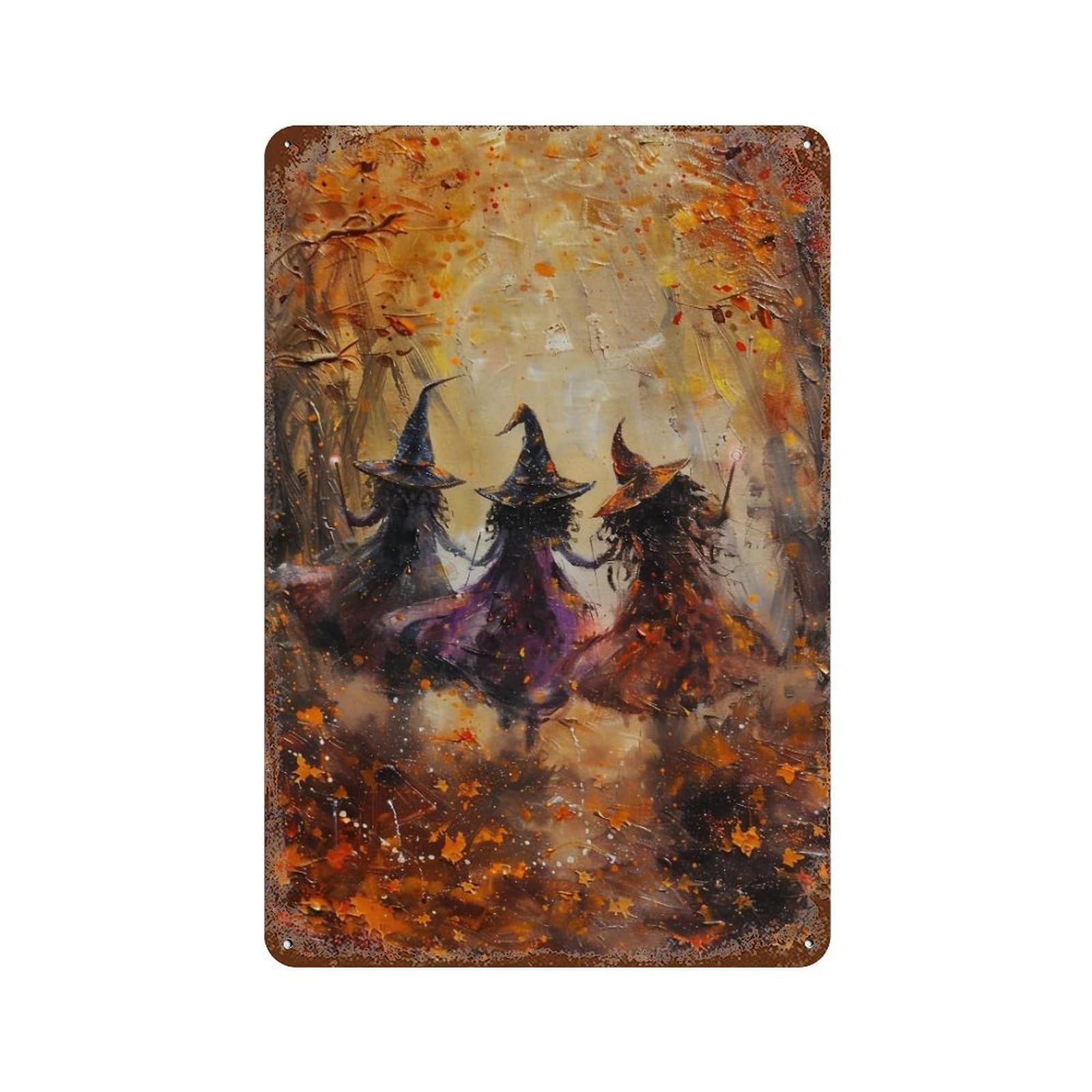 YHGERTKU Three Witches in Autumn Forest 02 Wall Art Retro Iron Vintage Metal Tin Sign Poster Modern Decor for Living Rooms Gift 30x20cm