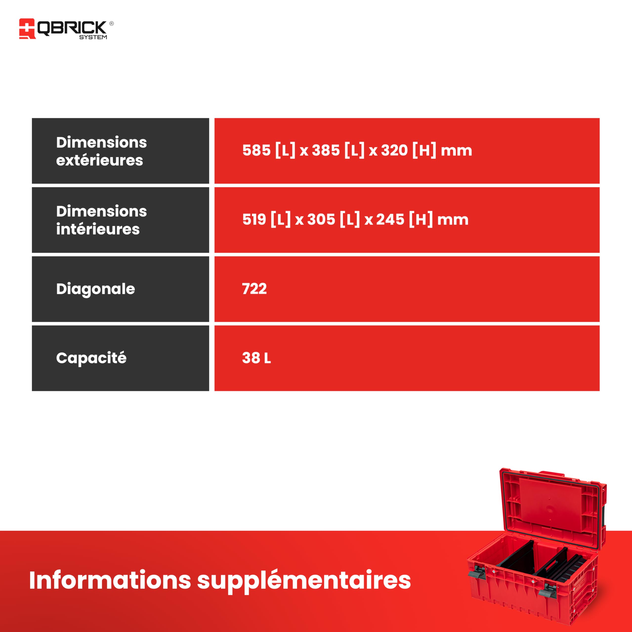 QBRICK SYSTEM Malette Outils Boîtes à Outils Valise ONE 350 2.0 Expert RED Ultra HD Rouge 600 x 400 x 335 mm