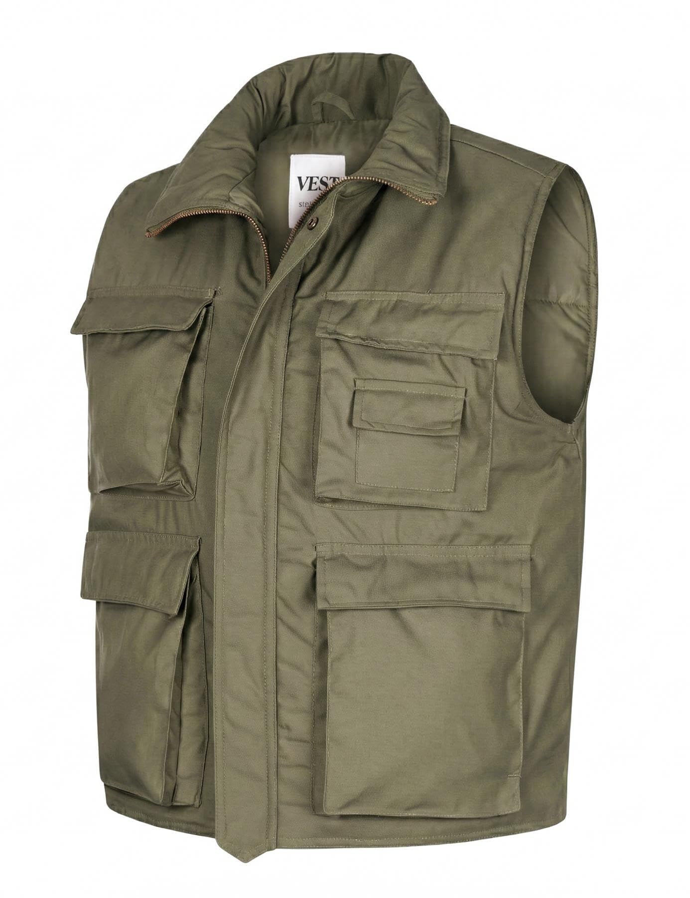 VINTIKA Men’s Padded Body Warmer Military Combat Vest - Multi Pocket Unisex Camo Army Gilet Hiking Waistcoat - Olive - XL