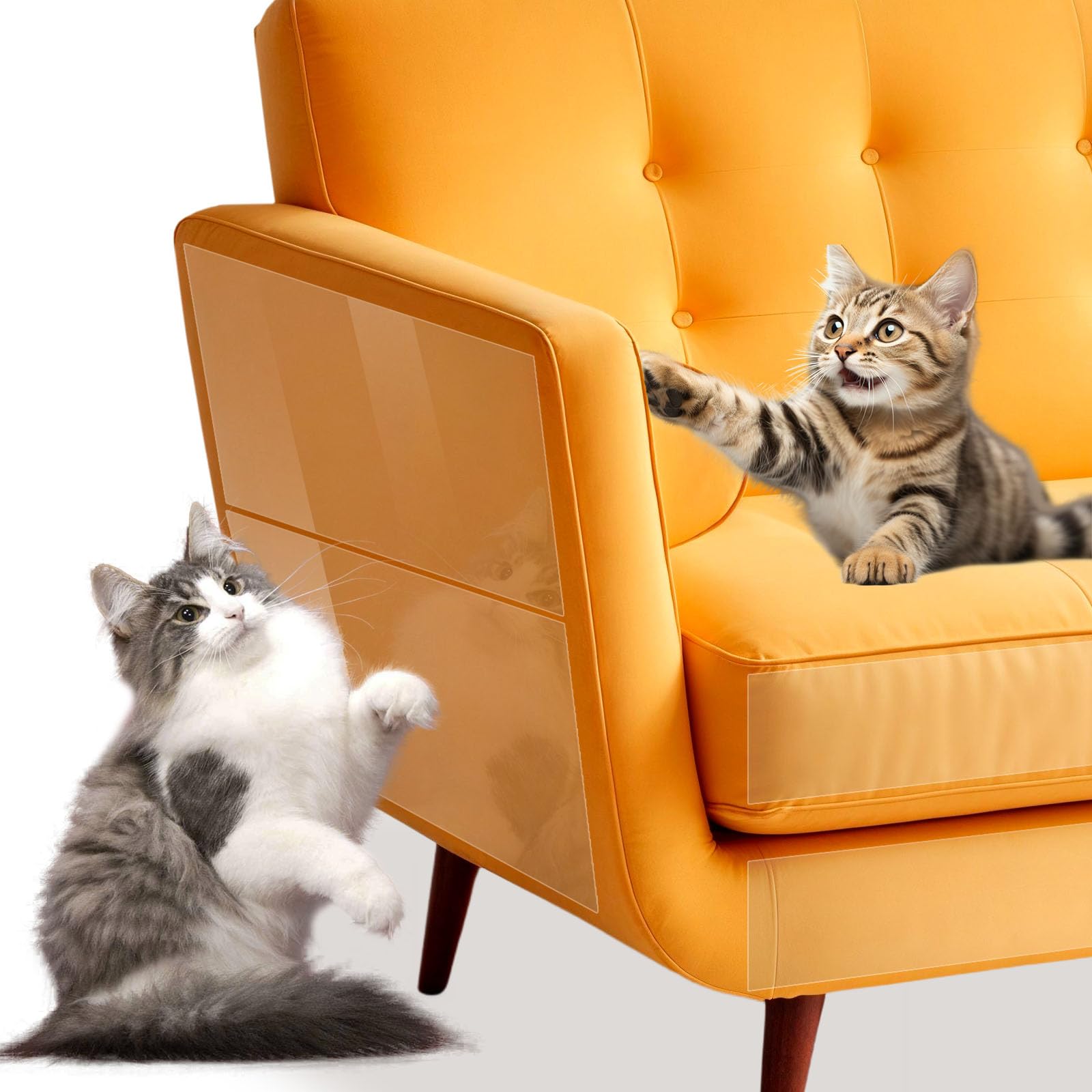 Anti Cat Scratch Furniture Protector - 12 Pack Thick, Self - Adhesive Clear Shields to Prevent Cats from Damaging Couches, Doors, Walls & Furniture (12P+52 Pins)