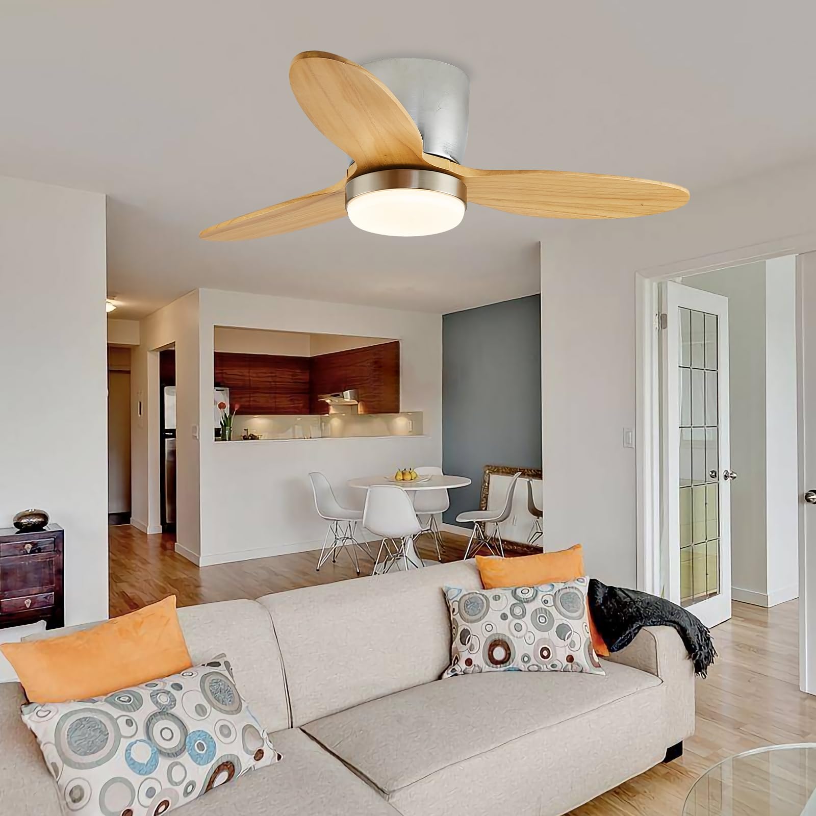 ATEEZ 36inch Ceiling Fans with Lights and Remote Control 6 Speed Quiet Ceiling Fans Lights Reversible DC Motor Dimmable Timer Big Ceiling Fans with Lamps for Living Room Bedroom Dining Room-C||91CM