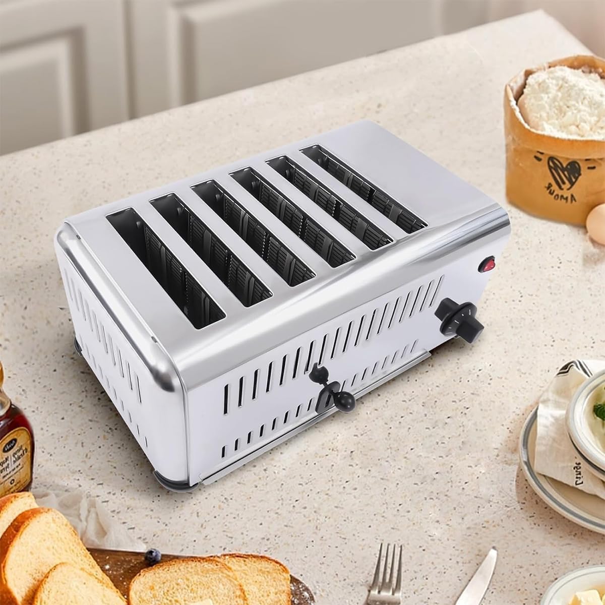 Tostadora de Pan Industrial, con Ranuras Independientes y Extra Anchas, tostadora de 2,24kW, Acero Inoxidable, Temporizador Variable, Uso Profesional y doméstico,4Slice
