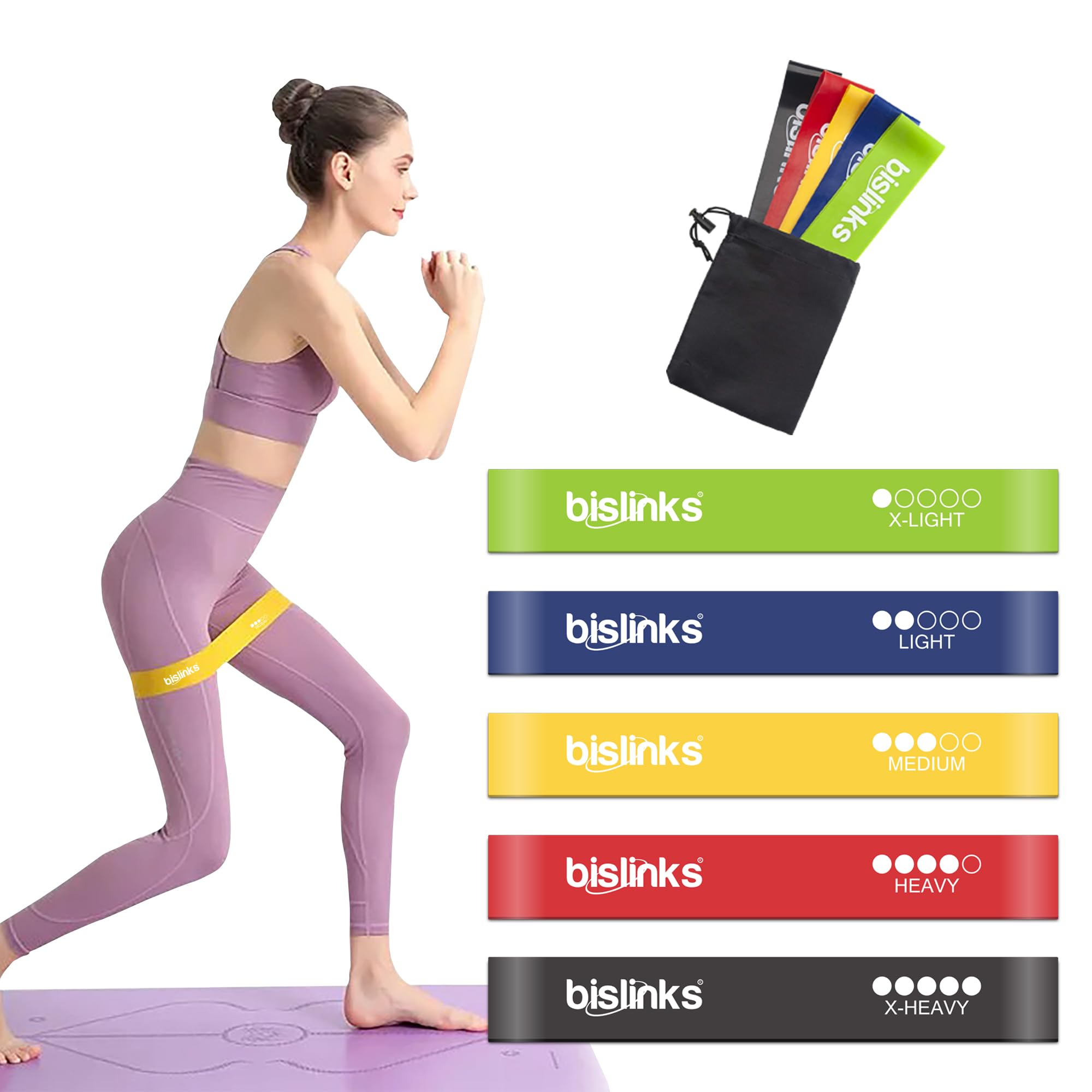 BisLinksResistance Bands Set | 5x Different Strengths, Comes With Carrying Case, Bright Colours & Durable, Great Exercise Equipment For Home Use | 5 Pieces