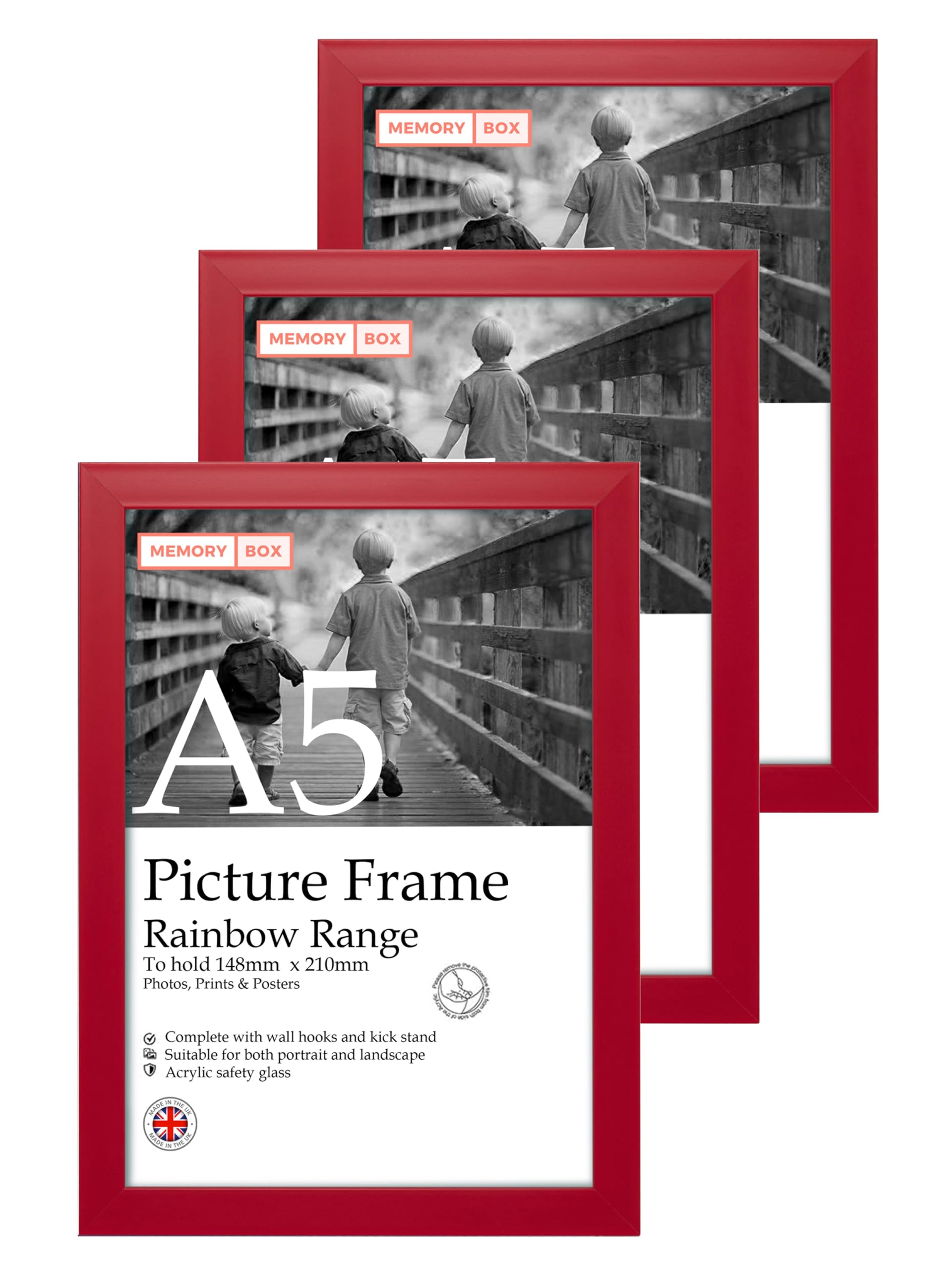 A5 Red Picture Frame Set of 3, Perfect for Displaying A5 Picture Gallery Walls, Posters, Photos, Artwork, or Prints, Red