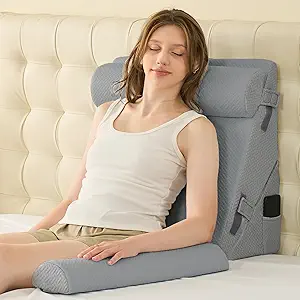 Sasttie Wedge Pillow Set for After Surgery, 4PCS Adjustable Bed Wedge Pillow Headboard with Memory Foam Neck Cushion – for Acid Reflux, Sleeping, Neck & Back Support, Dark Grey