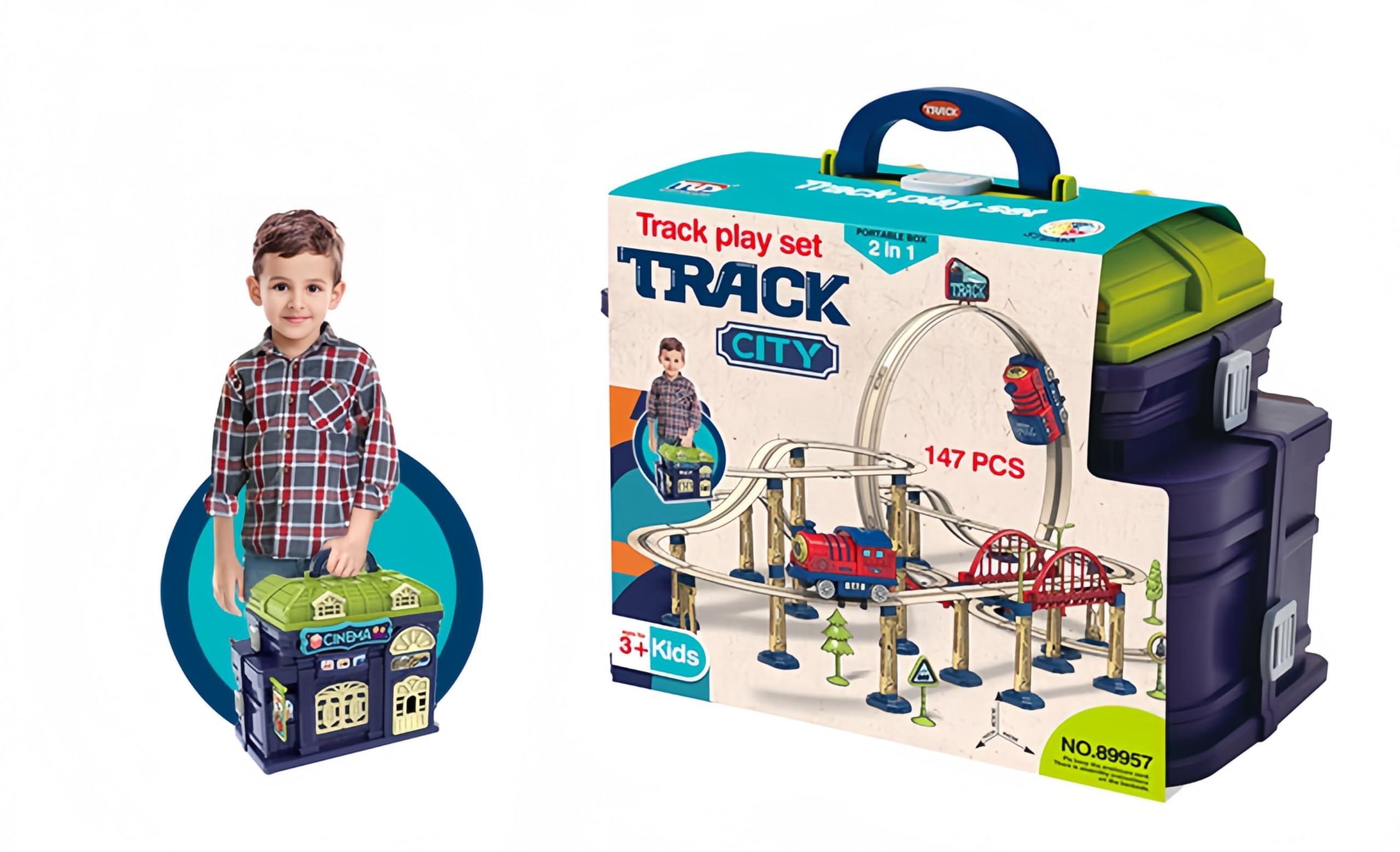 𝐏𝐑𝐄𝐌𝐈𝐔𝐌 Train Track Set for Toddlers & Kids – 147 PCS Train Tracks w/Reversible Curves, Bridges, Ramps – STEM Learning Toy for 3-7 Year Old