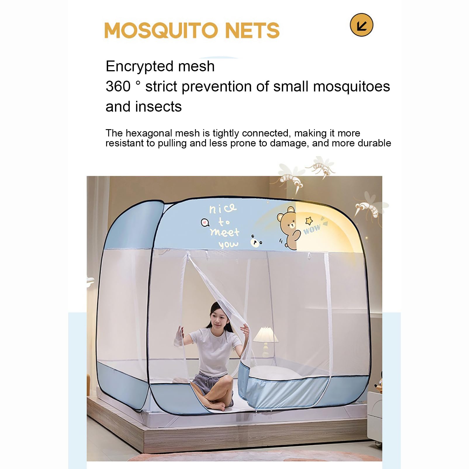 CUTTE Tenda Zanzariera Tende a Baldacchino per Letti Tenda Zanzariera Pop-up King Size Zanzariera Portatile con Fondo per Neonati e Adulti