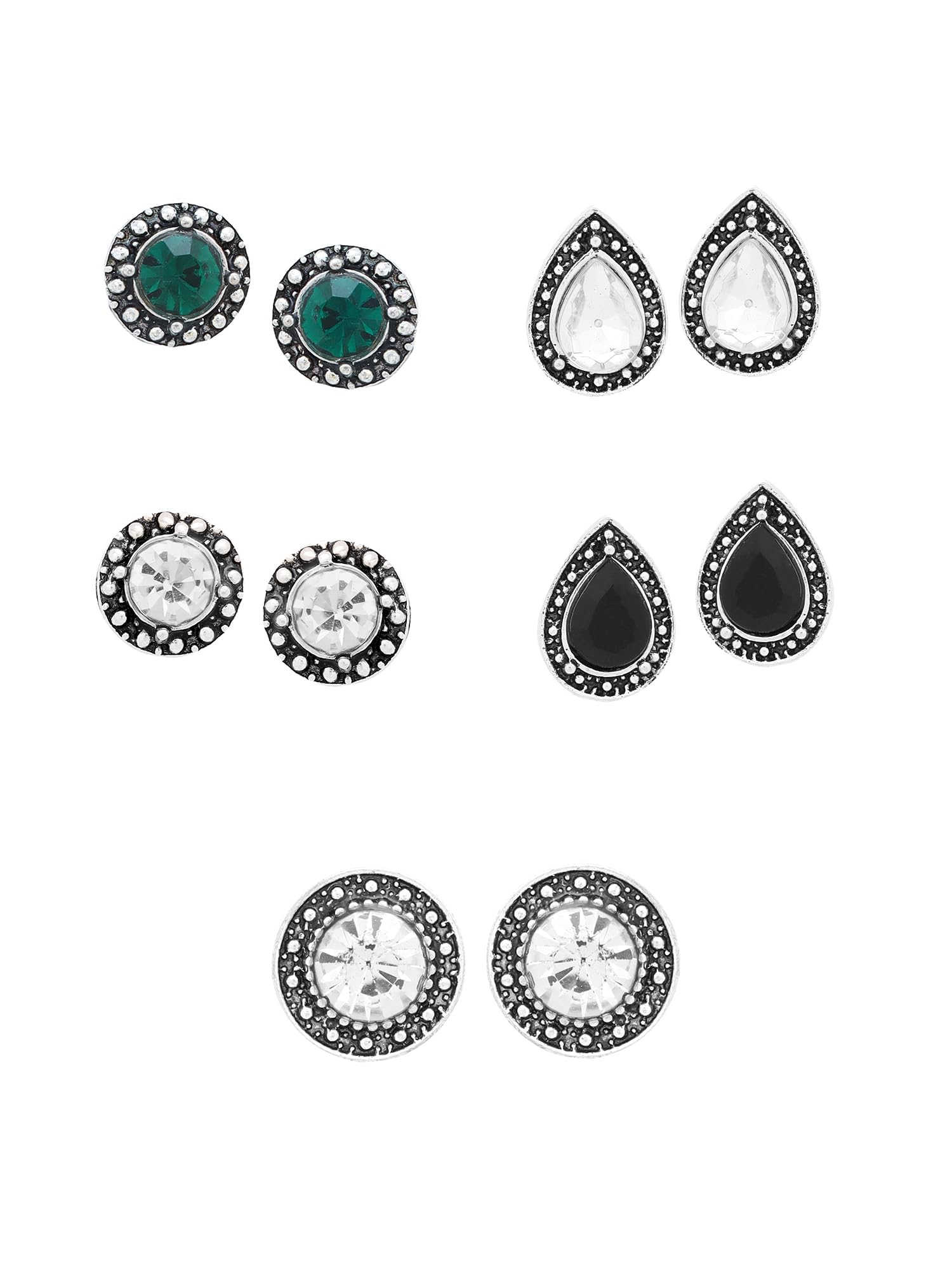 Yellow ChimesStud Earrings for Women | Fashion Silver Earrings for Girls Combo of 6 Pairs Stud Hoop Earrings Set | Silver Oxidised Women Earrings | Birthday Gift For Girls Anniversary Gift for Wife