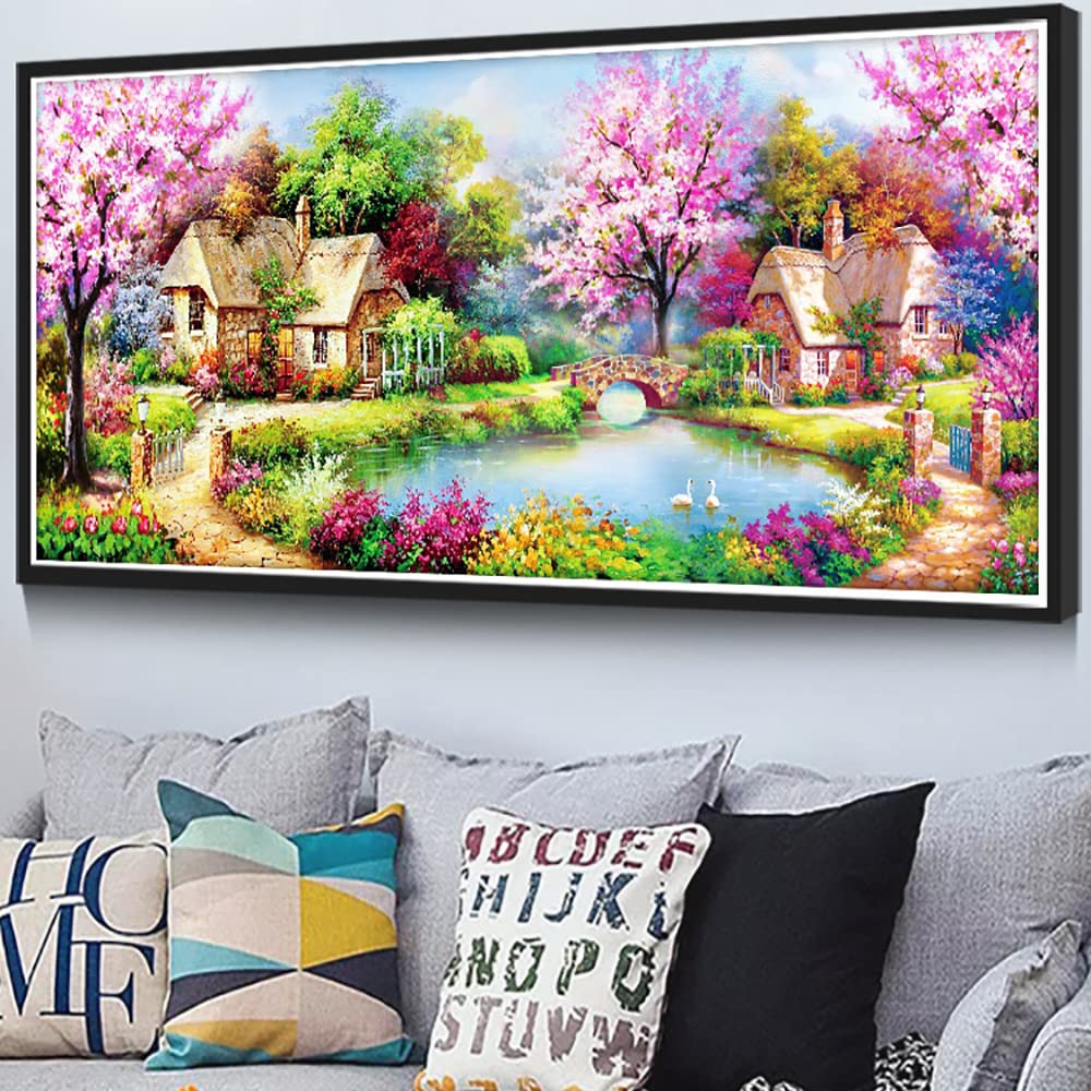 Twinkel Pinkel Cottage Diamond Painting Kit DIY Landscape Painting Cross Stitch Diamond Embroidery Full Drill Wall Arts Craft Home Decoration, 39.4