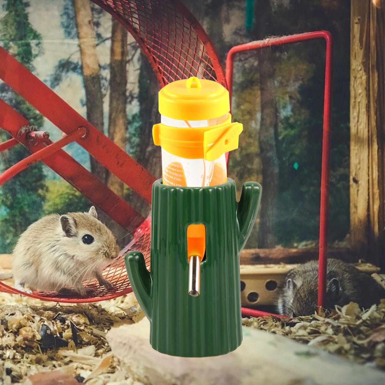BESPORTBLE Cactus Shaped Ceramic Hamster Water Bottle Stand Vertical Feeder for Pet Cage Ideal Water Dispenser for Hamsters Gerbils and Animals Color - Image 3