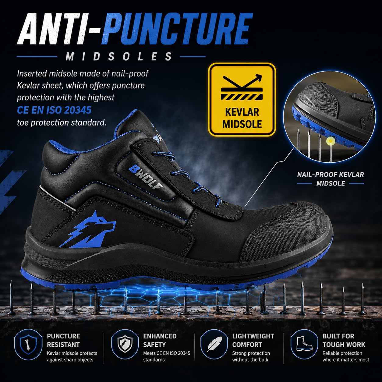 BWOLF Spire Arbeitsschuhe Herren S3 High Sicherheitsschuhe Herren S3 wasserdicht, ölbeständig, rutschhemmend 4x4 Grip Tech, Ergo Sohlen