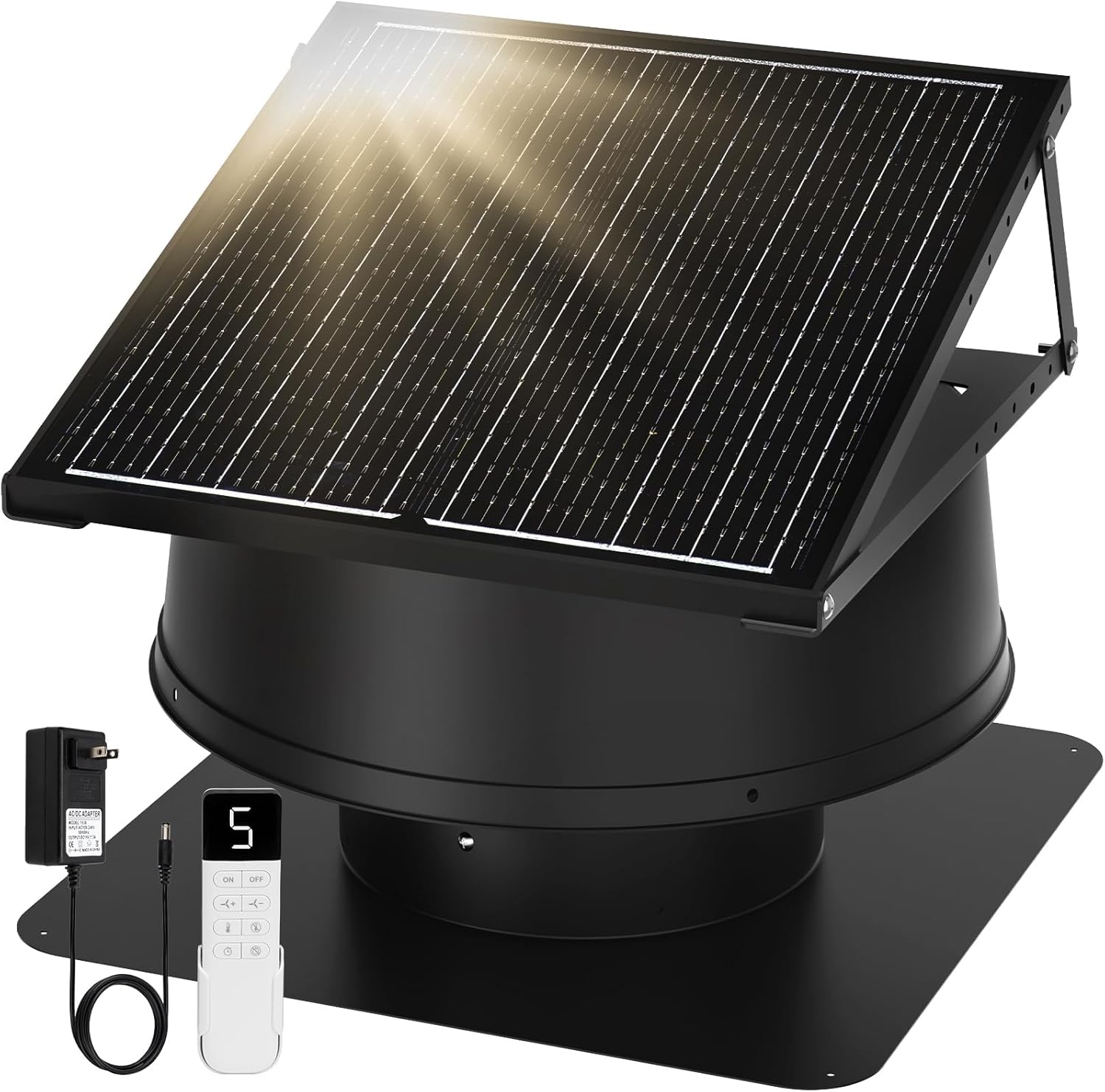 55W Photo voltaic Attic Fan with Thermostat, 12″ Photo voltaic Roof Vent Fan, 1400 CFM Photo voltaic Exhaust Fan As much as 1800 Sq.Ft, Hybrid Photo voltaic Attic Air flow with 5 Aluminum Alloy Blades for Dwelling, Storage, RV, Greenhouse