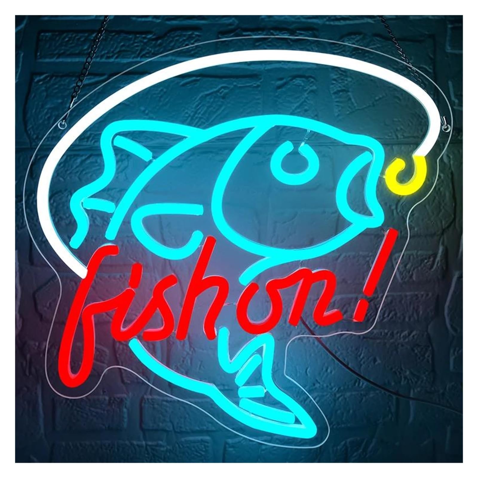 SHOUXI Sign Lamp Fish On Neon Sign Light for Fishing Boat Bedroom Living Room Party Birthday Wall Decor Dimmable Signs Illuminated Lamp 33cmx33cm