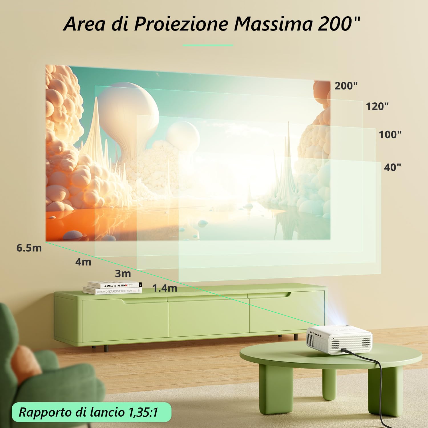 Videoproiettore, YOTON Y6 Proiettore 4K con 18000 Lumens Bluetooth 5.2, Altoparlanti Stereo, 1080P Nativo, Supporta la Riproduzione di Video 4K, Compatibile con Smartphone, PC, USB e Fire Stick