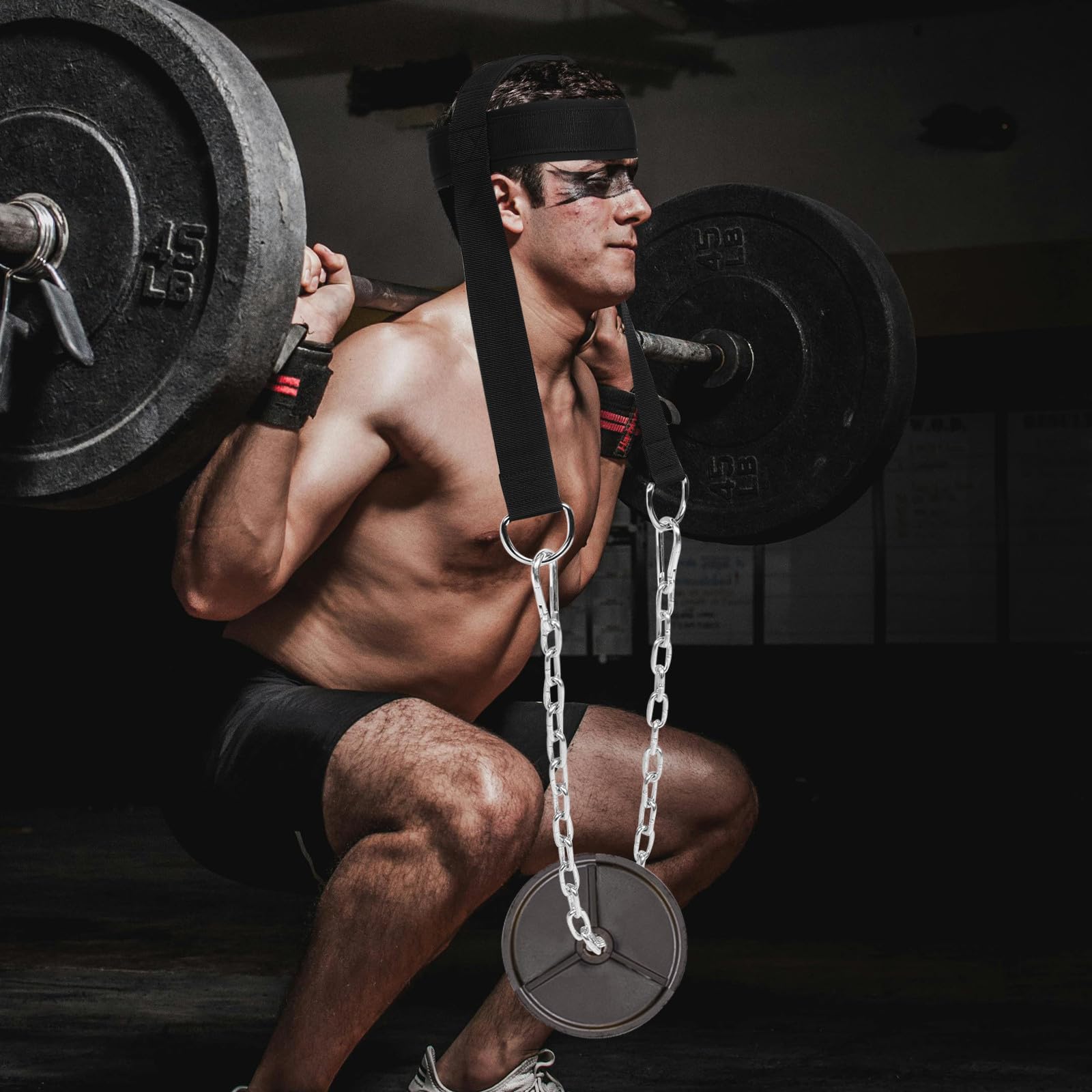 ABOOFAN Harnais de Cou Lesté Noir Boucle en Fer, Équipement de Musculation Réglable pour Entraînement Force du Cou, Outil Sportif pour Renforcement Musculaire et Exercices en Intérieur