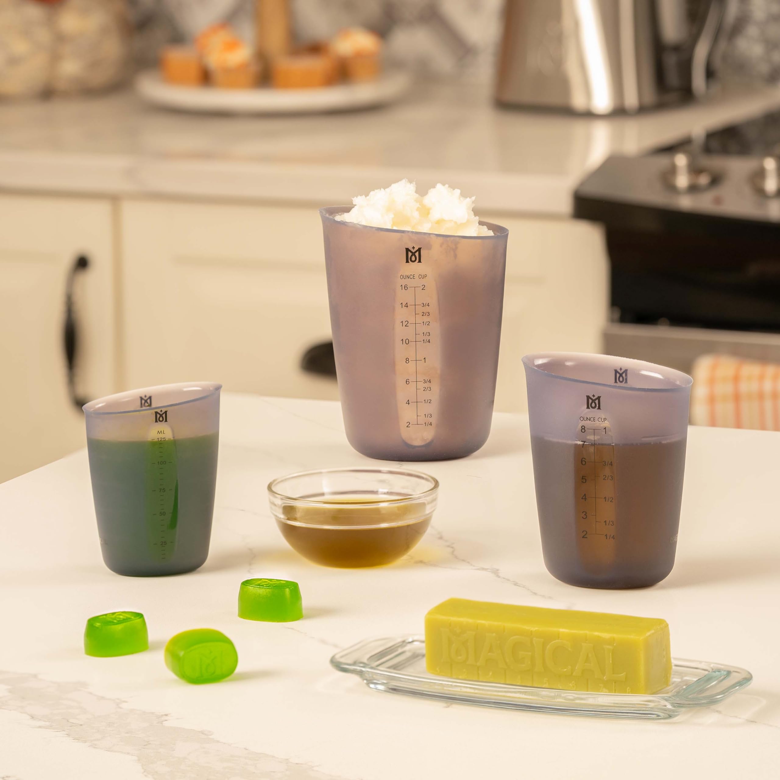 Magical Butter Magical Measuring Cups - Silicone & Dishwasher-Safe 3-Piece Set - Measuring Cups with Accurate Markings - Design for Pouring Cookie, Chocolate & Gummy Mixtures into Molds & Trays