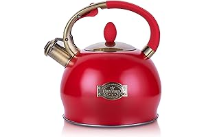 SUSTEAS 2.64 Qt Red Stove Top Whistling Tea Kettle