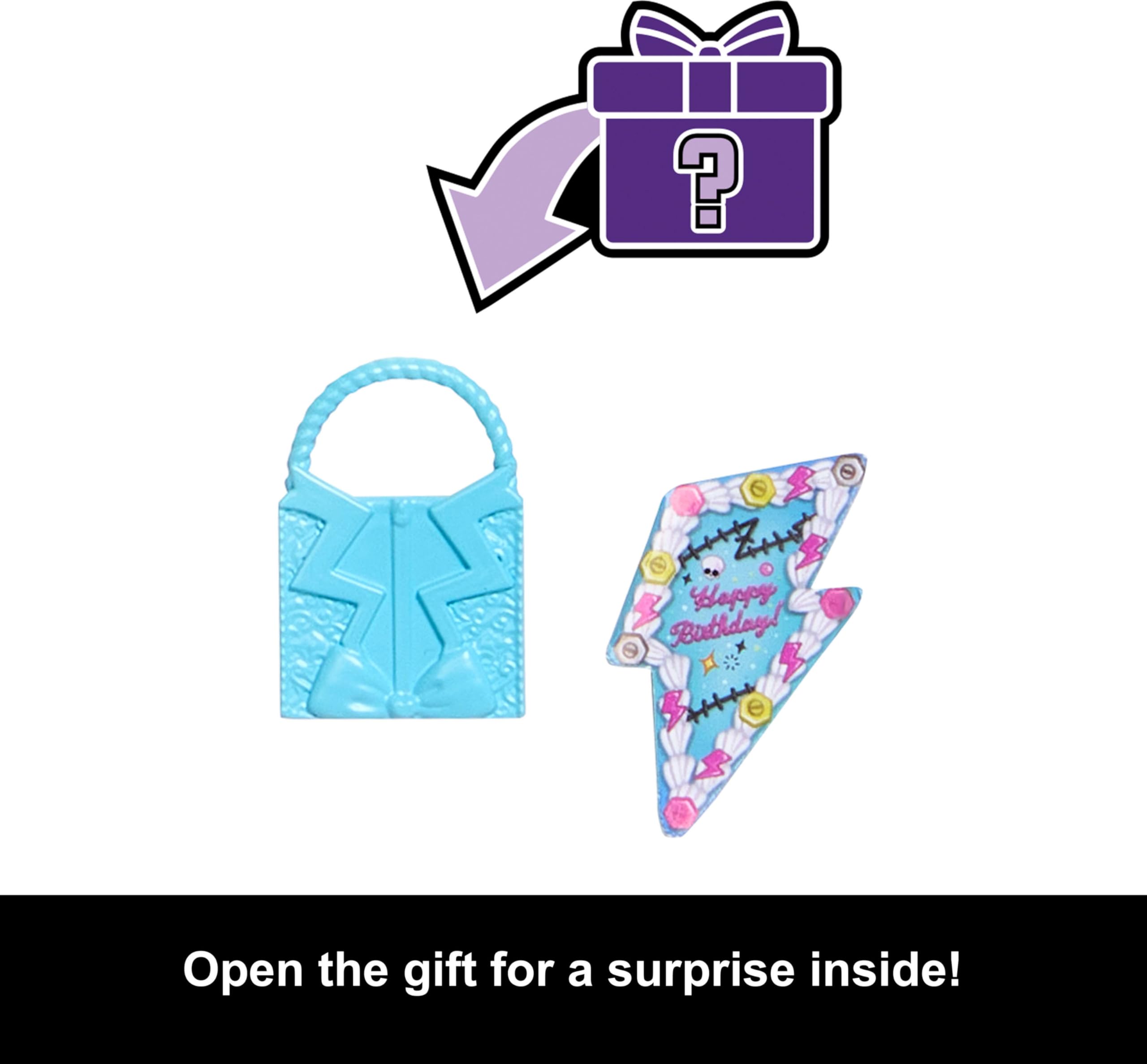 Monster High Scary Sweet Birthday Doll, Frankie Stein Black Party Dress with Themed Accessories for Invitations, Balloons, Toys, Lipstick and More