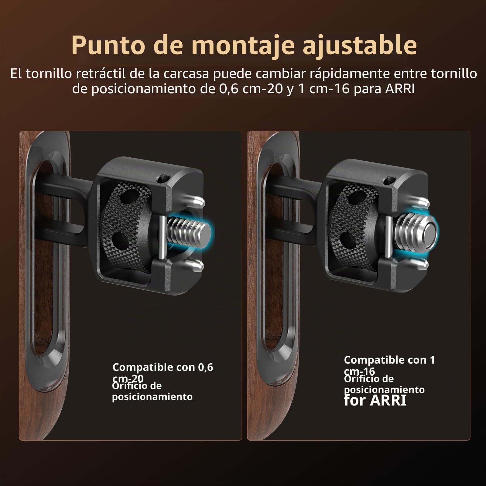 SMALLRIG Mango lateral Wooden para jaulas de cámara con tornillo de posicionamiento 2 en 1, mango ergonómico izquierdo o derecho, ajuste vertical de 29 mm, capacidad de carga de 15 kg/33,1 lb