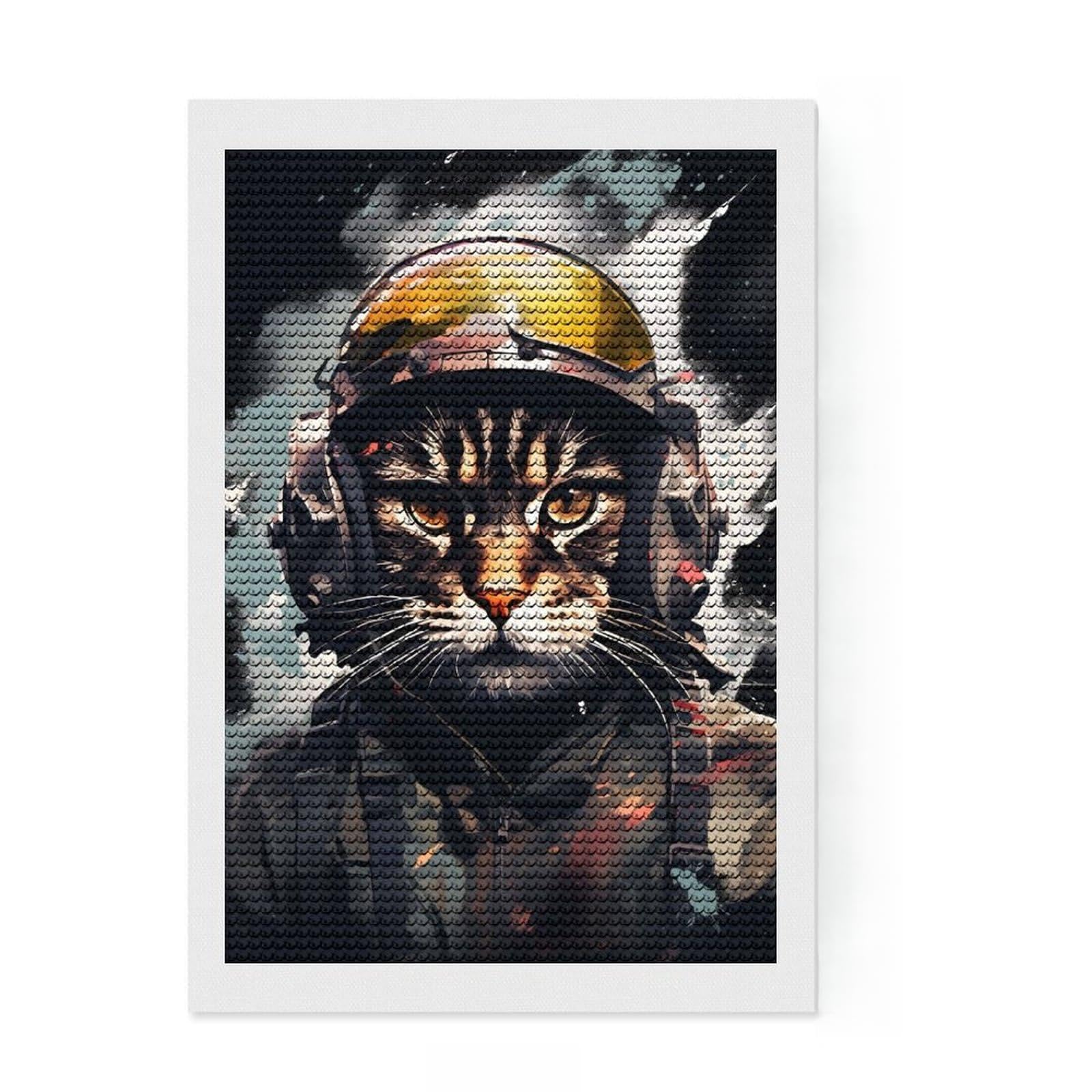 Junmoney Cat Fighter Pilot Painting Diamond Painting Kit 8"x12", Neat Printed Canvas, Sparkling Round Gems, Fun Craft Experience, Office Decor