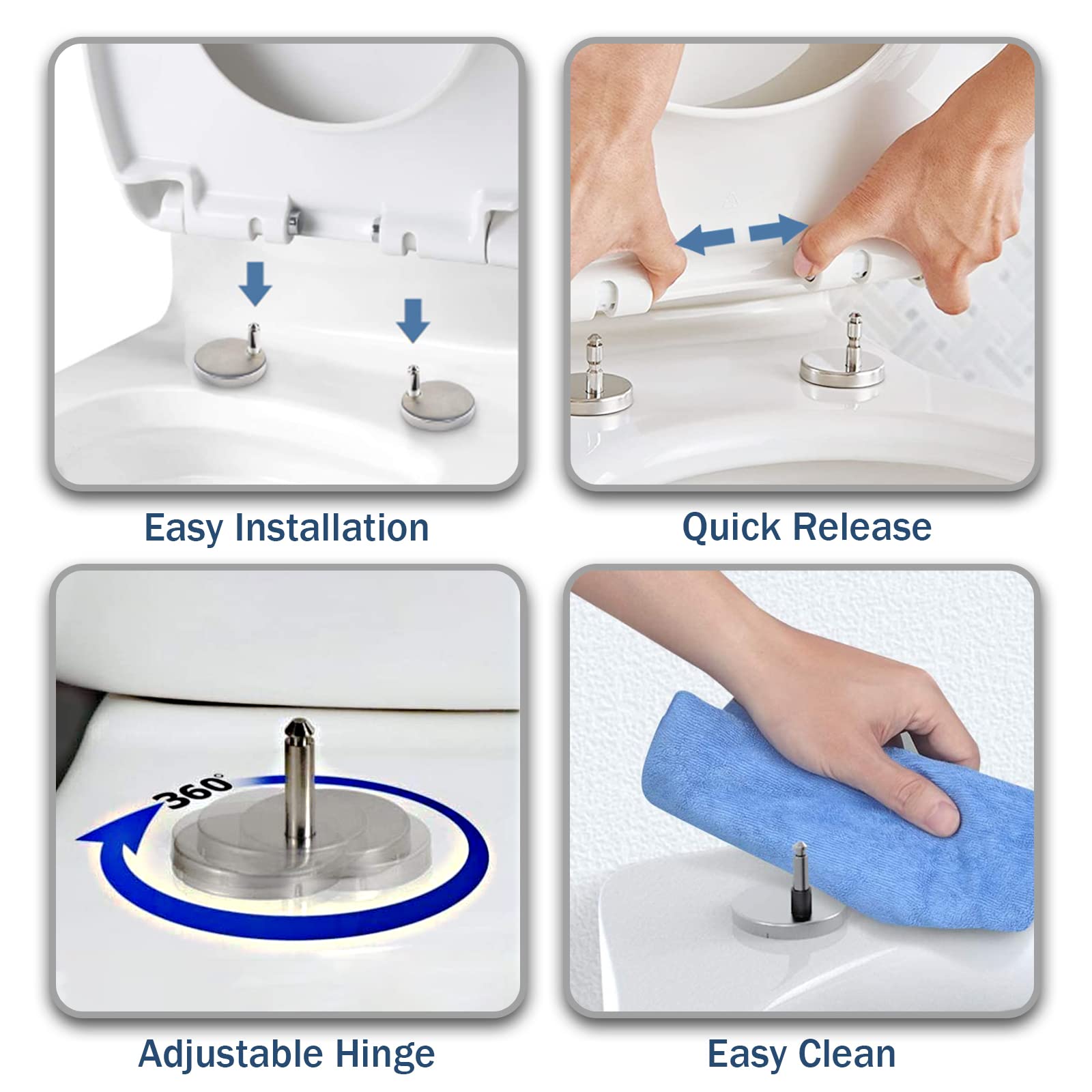 Witte toiletbril Soft Close Vierkante Vorm Heavy Duty Toilet Stoelen, Top Fixing Vierkante WC Toiletdeksel, Dubbele Bevestigende RVS Scharnieren, Wit-40 ~ 45 cm* 34,5 cm