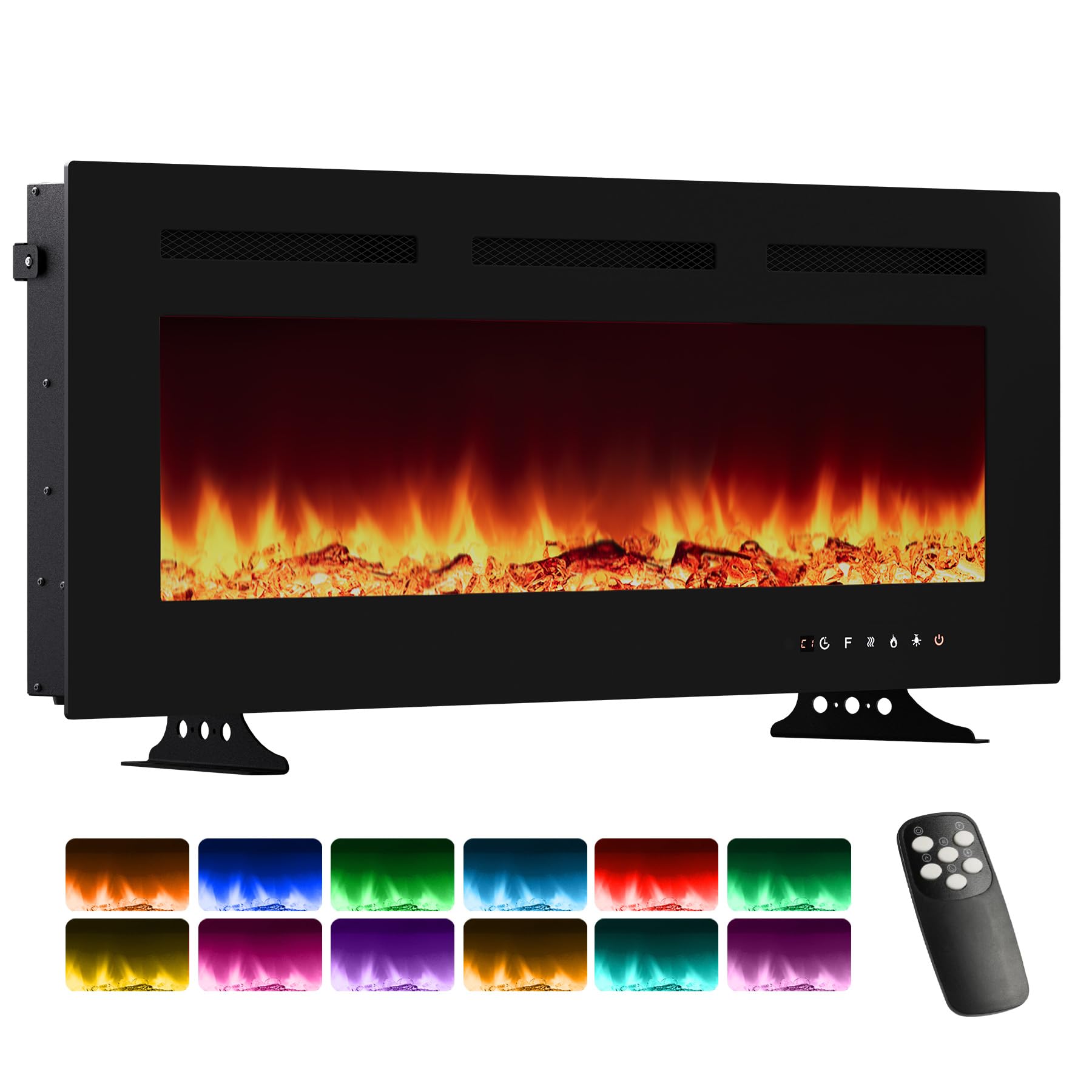 garvee 35 inch electric fireplace inserts - ultra narrow frame wall mounted fireplaces with 3 heating modes, 12 flame colors, remote control/timer, low noise