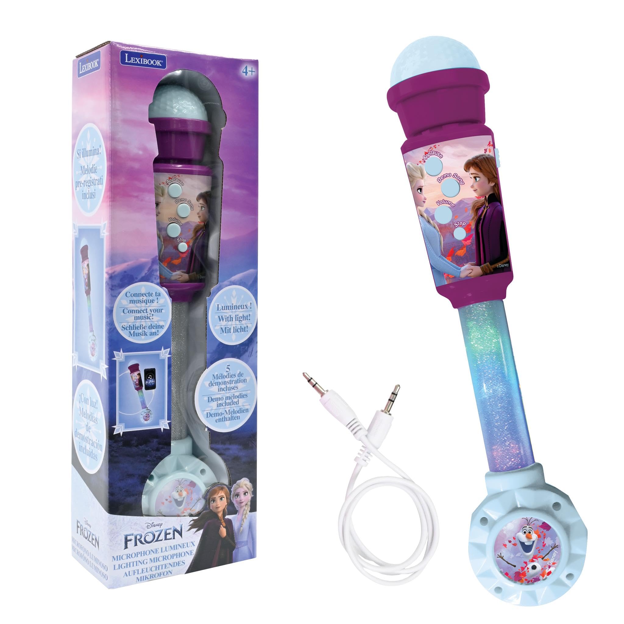 LEXIBOOK, Frozen, Lighting Microphone for children, musical toy game, built-in speaker, light effects, Aux-in cable plug, purple/blue, MIC90FZLXB