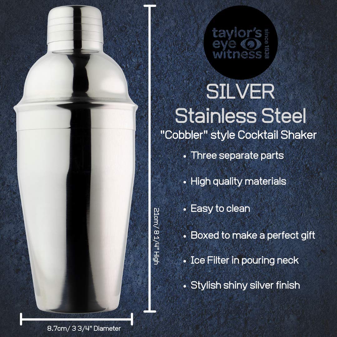 Juego de 5 piezas de mezcla de cócteles – El kit incluye coctelera de acero inoxidable (estilo de zapatillas), colador, doble medida de alcohol, pinzas de hielo y pajita de metal con agitador. Para