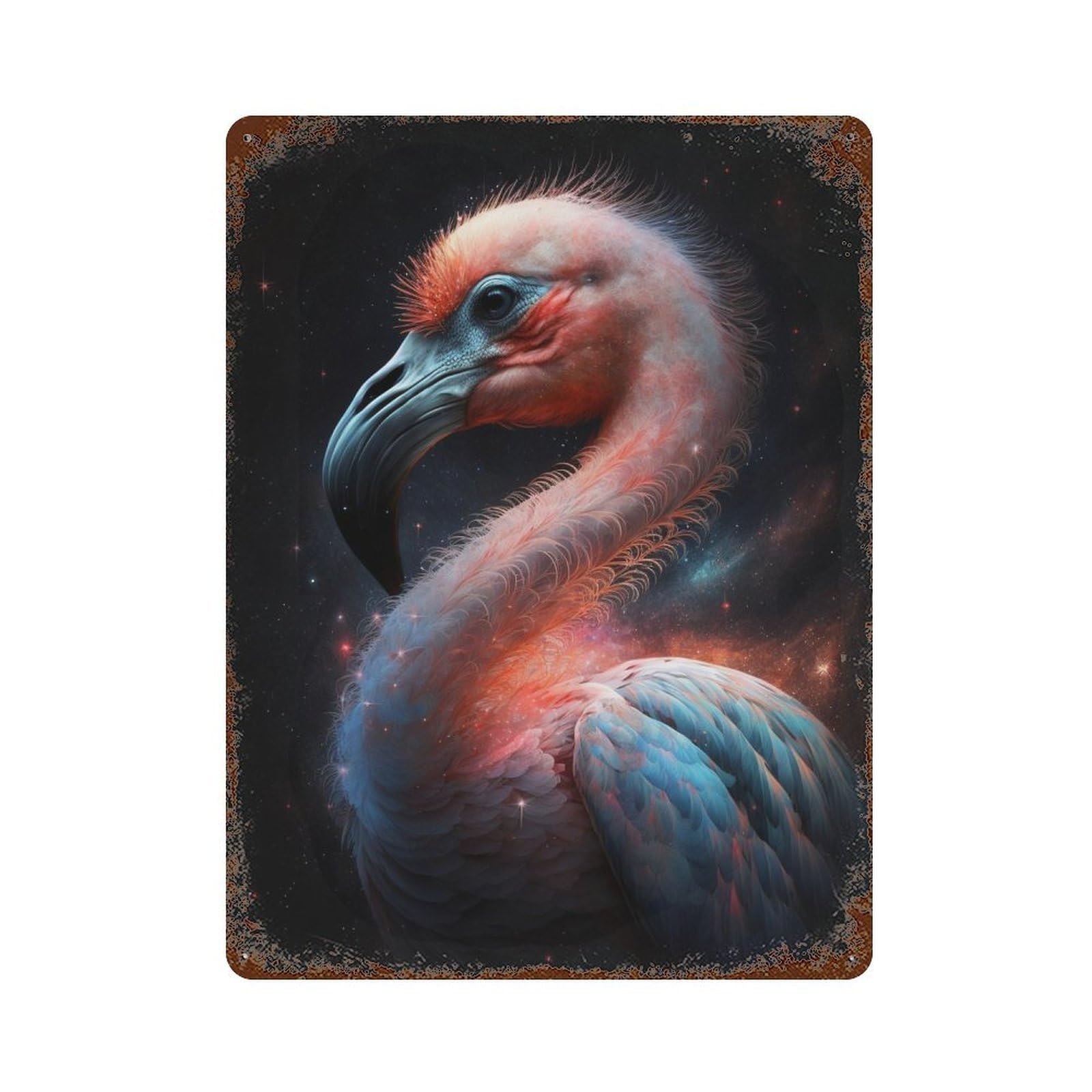 Cosmic Flamingo Artwork-1 Rust Effect Tin Sign 15.7"x11.8", Rustic Home Decor for Cafe, Home Bar And Lounge Decor