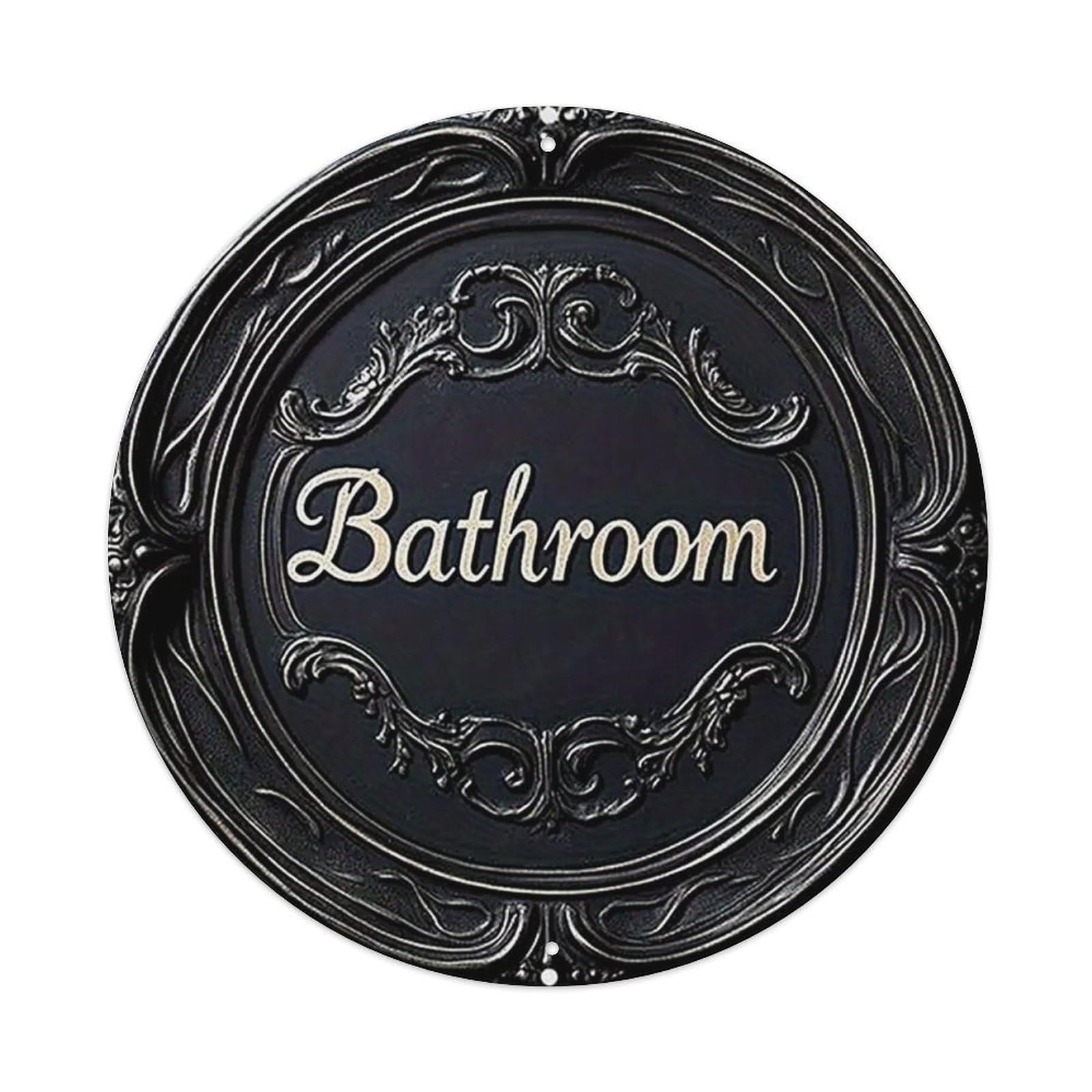Ornate Black Bathroom Sign Design Tin Sign Metal Poster Vintage Metal Signs for Home Man Cave Bar Cafe Kitchen laundry room Wall Decorations 8x8 inches