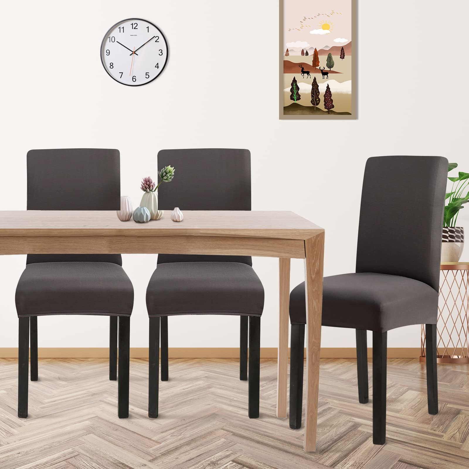Jaotto Coprisedie con Schienale Impermeabile 4 Pezzi, Fodere Coprisedia Elasticizzati con Schienale per Sala da Pranzo, Moderna Vestisedia Lavabile Estraibile per Cucina Casa,Grigio Scuro