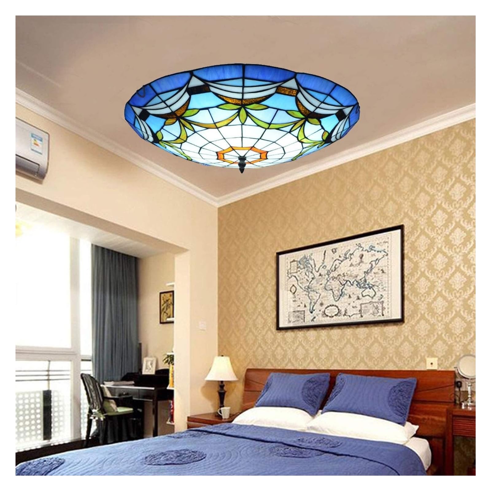 HPTHLY Ceiling Lamp Tiffany Style Ceiling Lamp, Ceiling Lamp Living Room Tiffany Sailboat Design, E27 Ceiling Light Bedroom Retro Tiffany Children'S Room Lamp With Sai(30 Cm)