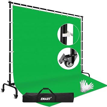 EMART 7x10ft Green Screen Backdrop Kit with Movable Stand, Large 9.5x9.5ft Photography Greenscreen Background Adjustable Frame with Wheels for Photo Shoot, Live Streaming, Video Recording