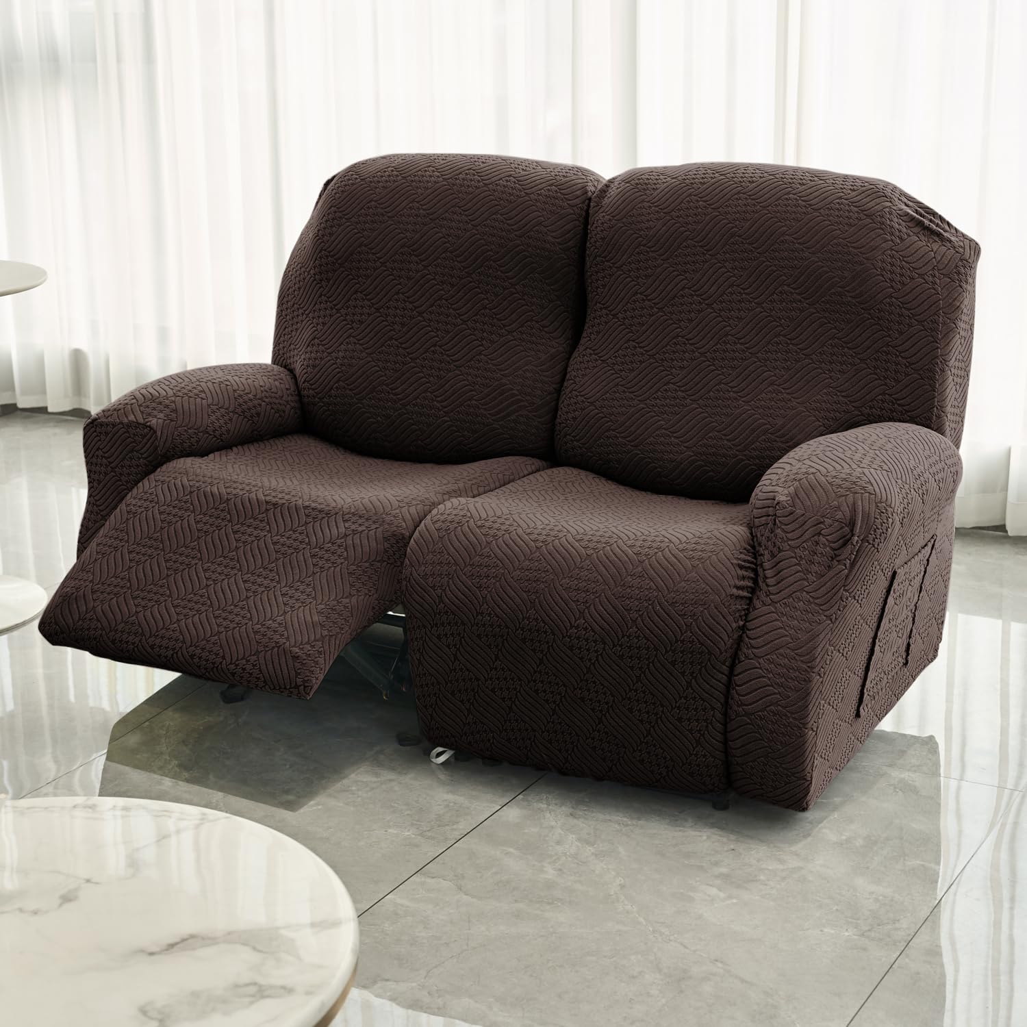 HOKIPO Premium 170gsm, Jacquard 1 Seater Recliner Chair Cover, Brown (AR-5360-BR)